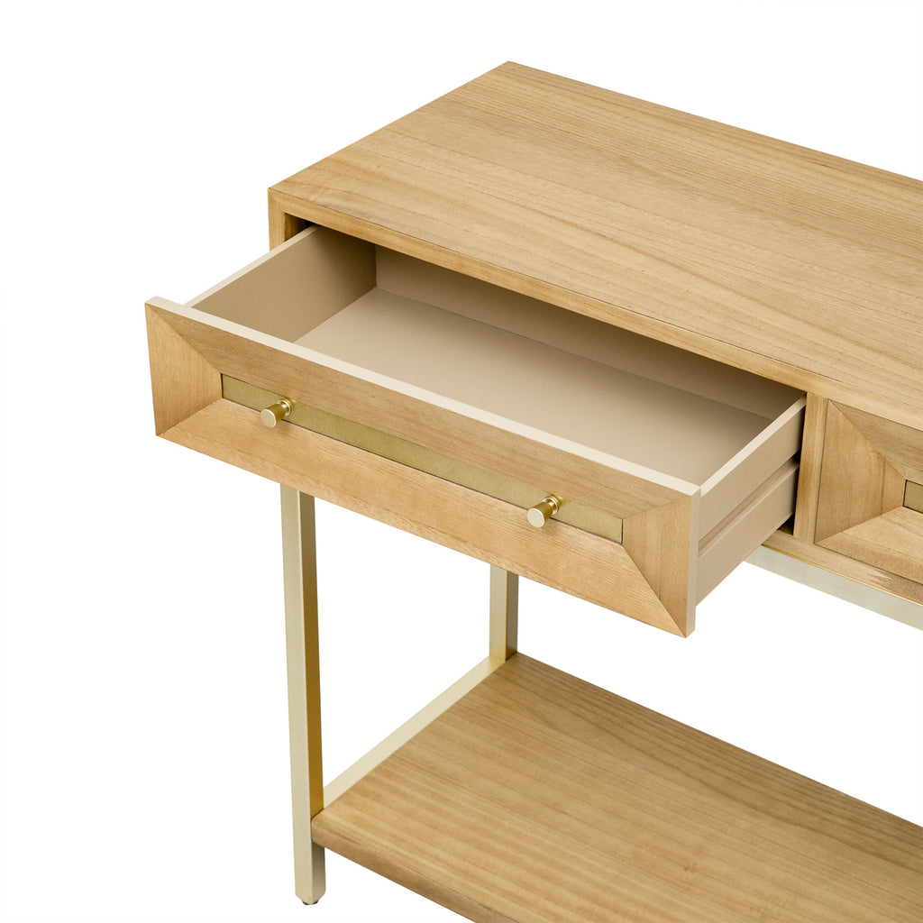 TREXM Entryway Table, Console Table with Two Drawers, Retro Hallway Table with Striking Geometric Design for Entryway and Living Room (Natural)