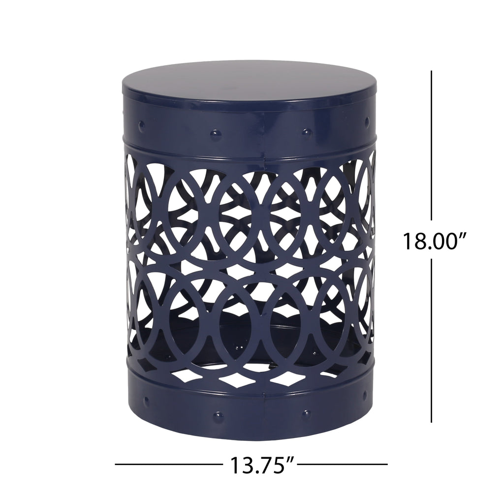 Contemporary Outdoor Metal End Table with Modern Design in Navy Blue Iron Material - Large Size