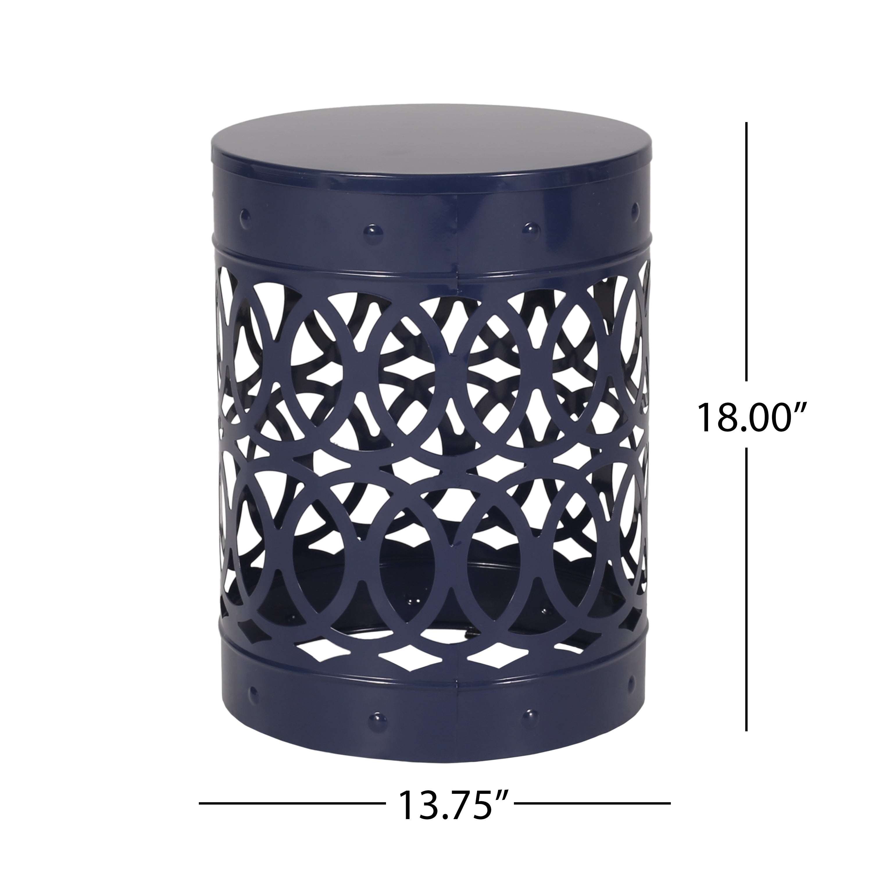 Contemporary Outdoor Metal End Table with Modern Design in Navy Blue Iron Material - Large Size