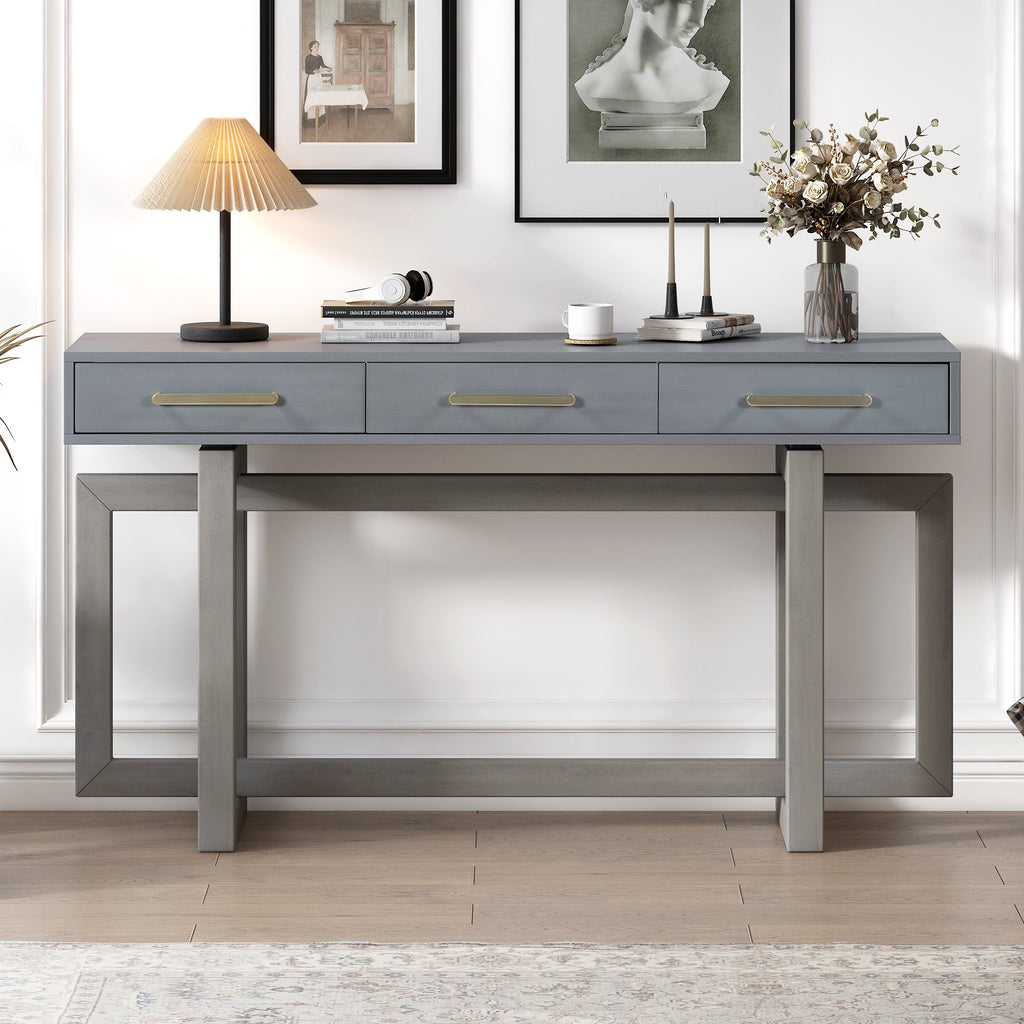 U_STYLE Elegant Console Table with Three Drawers, Extra Long Entryway Table for Entryway, Hallway, Living Room, Foyer, Corridor