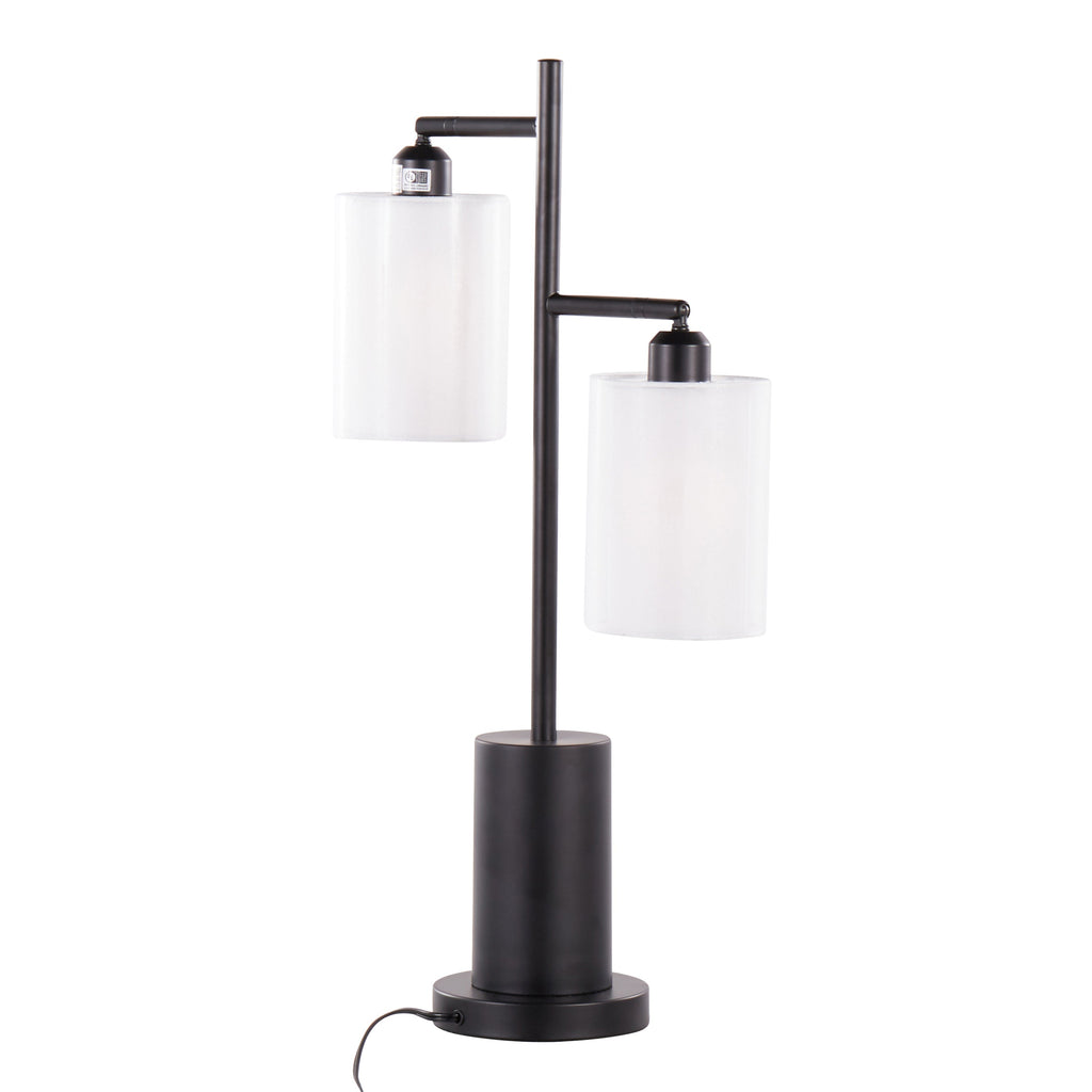 Cannes Contemporary Table Lamp in Black Metal with White Shades by LumiSource