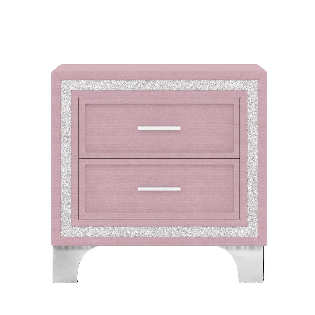 3-Pieces Bedroom Sets,Queen Size Upholstered Platform Bed with LED Lights and Two Nightstands-Pink