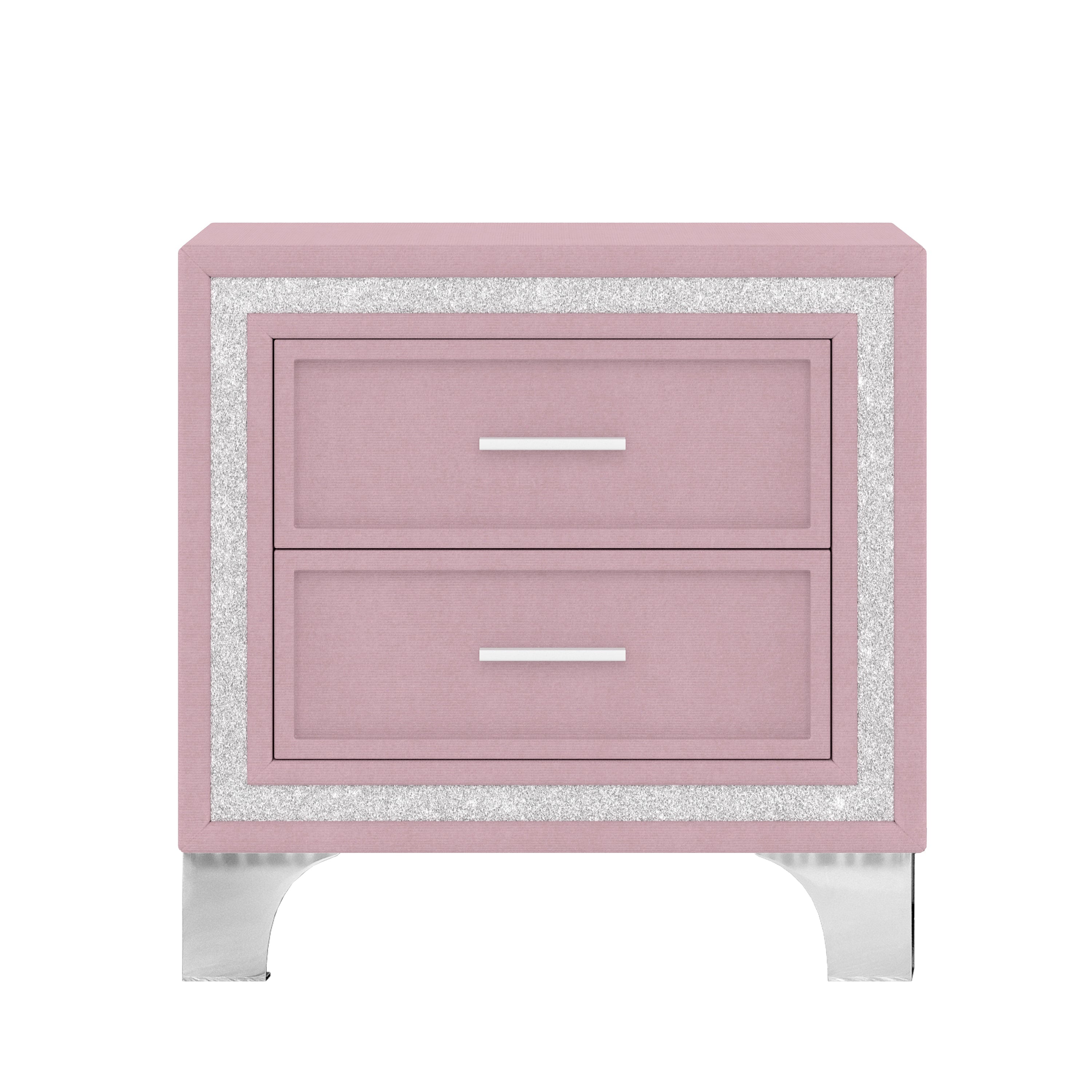 3-Pieces Bedroom Sets,Queen Size Upholstered Platform Bed with LED Lights and Two Nightstands-Pink
