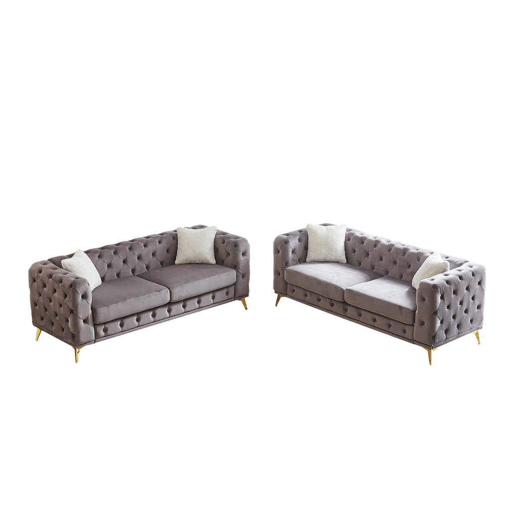 FX 3 seater + 3 seater combo sofa Velvet modern living room sofa with solid wood frame and metal feet, 4 cushions, apartment sofa furniture for living room, living room, office