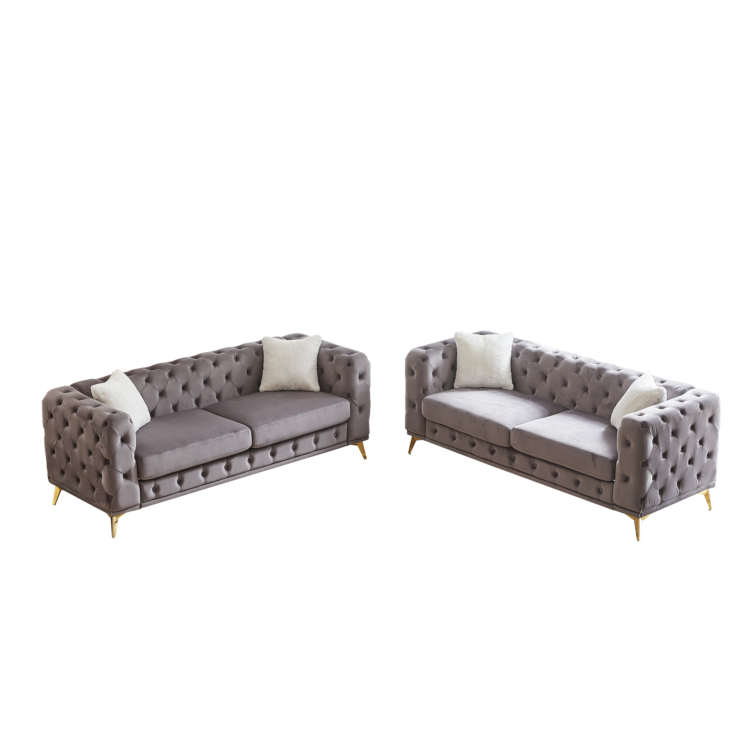 FX 3 seater + 3 seater combo sofa Velvet modern living room sofa with solid wood frame and metal feet, 4 cushions, apartment sofa furniture for living room, living room, office