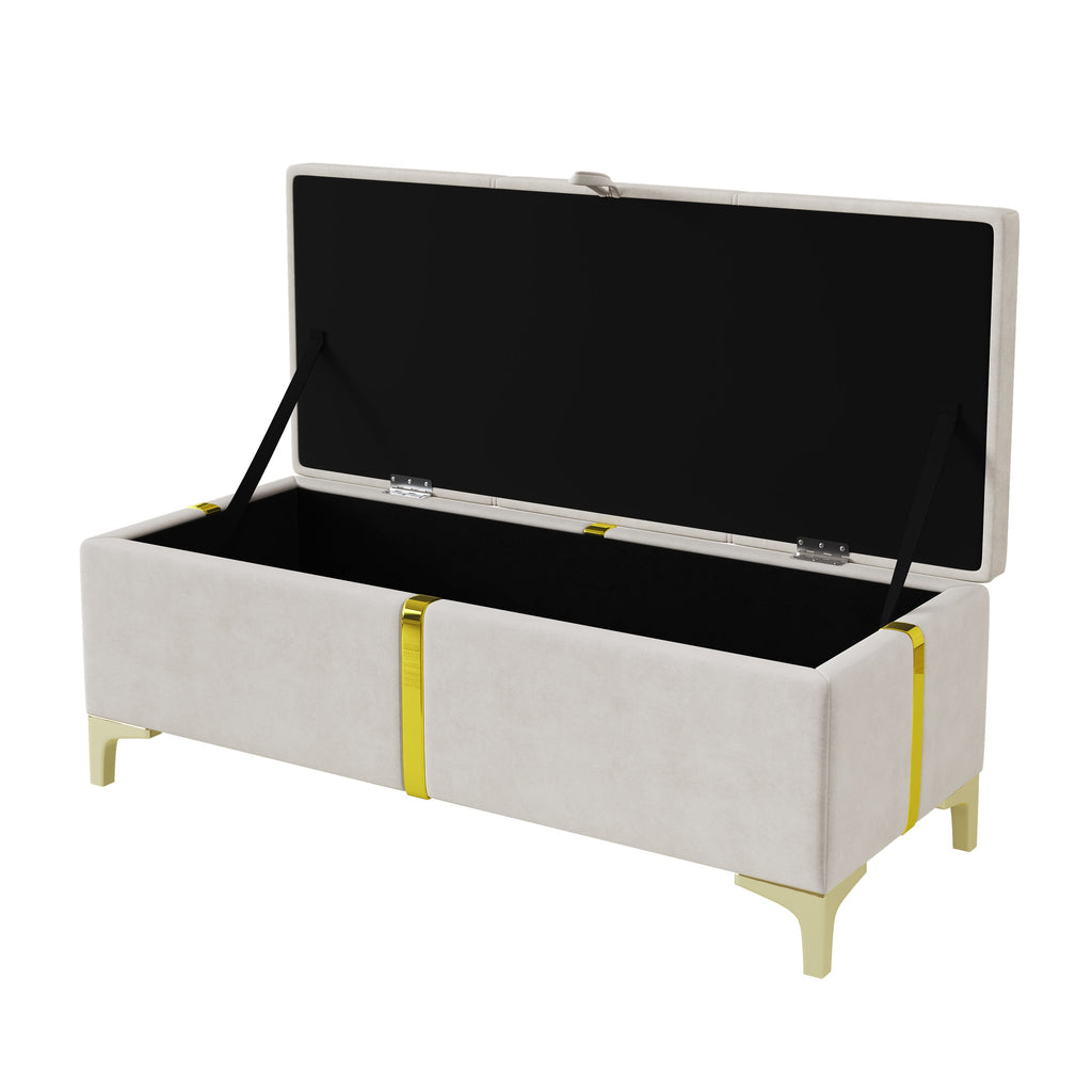 2-Pieces Bedroom Sets,Queen Size Upholstered Platform Bed with Hydraulic Storage System,Storage Ottoman with Metal Legs,Beige(Old SKU:N733S207778A)