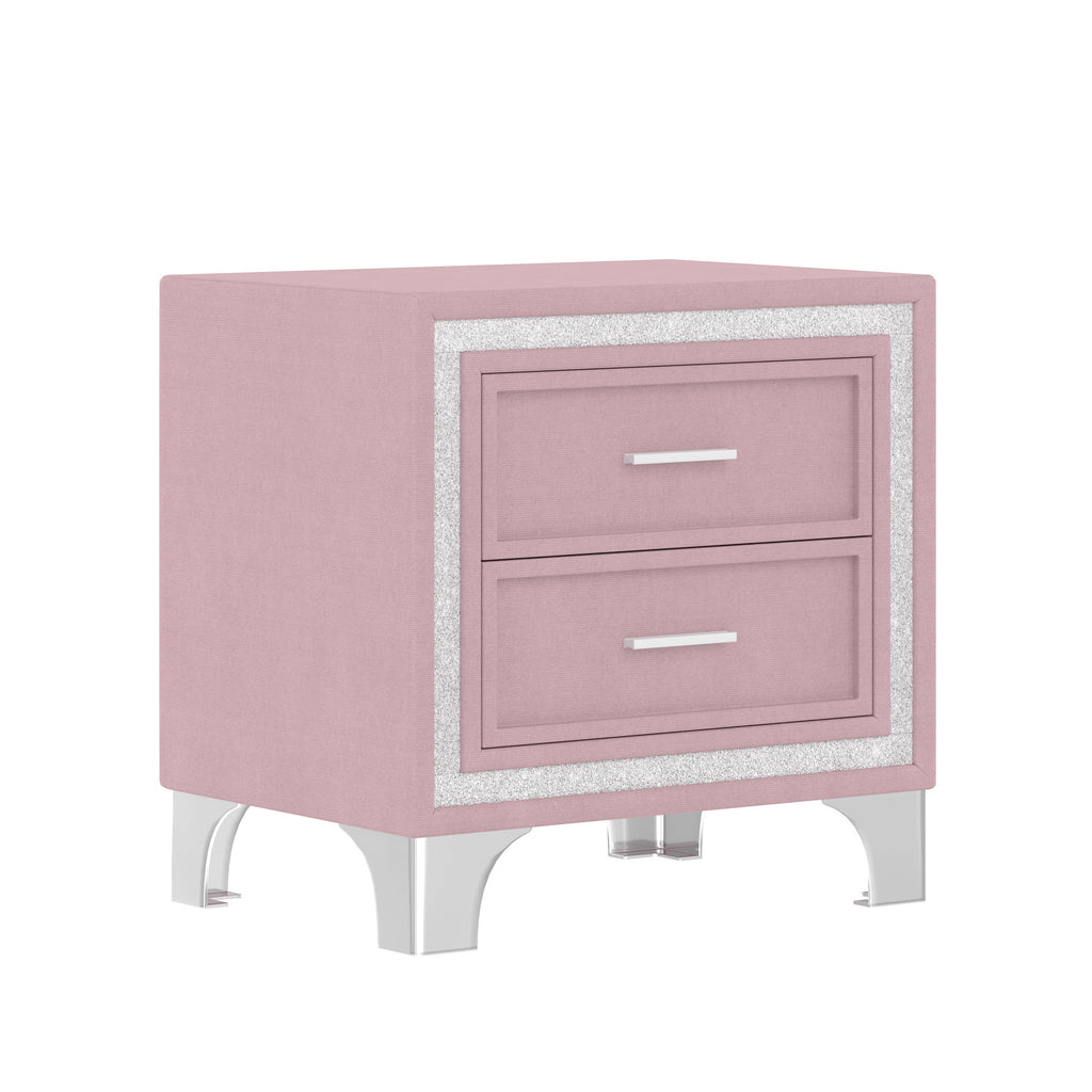 3-Pieces Bedroom Sets,Queen Size Upholstered Platform Bed with LED Lights and Two Nightstands-Pink