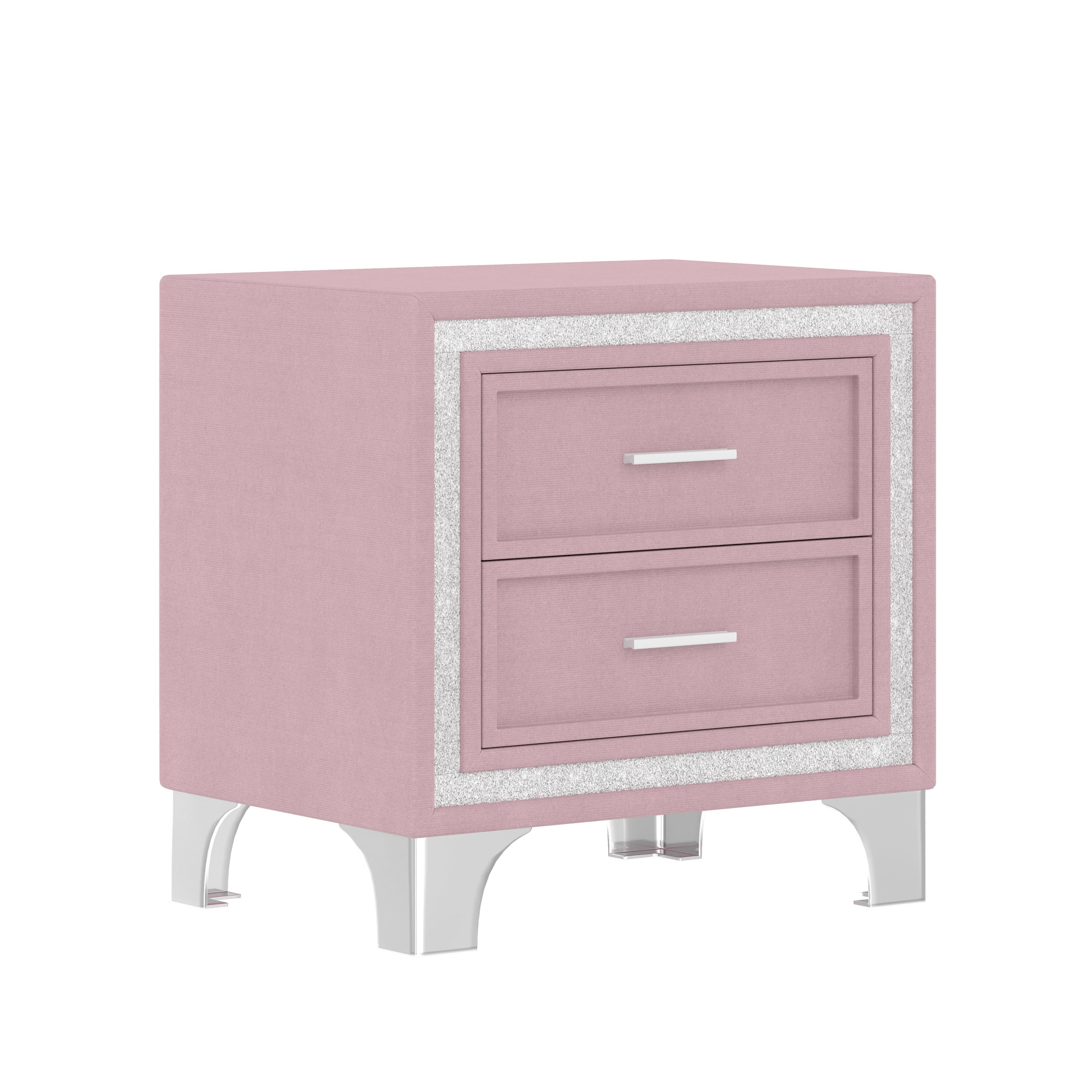 3-Pieces Bedroom Sets,Queen Size Upholstered Platform Bed with LED Lights and Two Nightstands-Pink