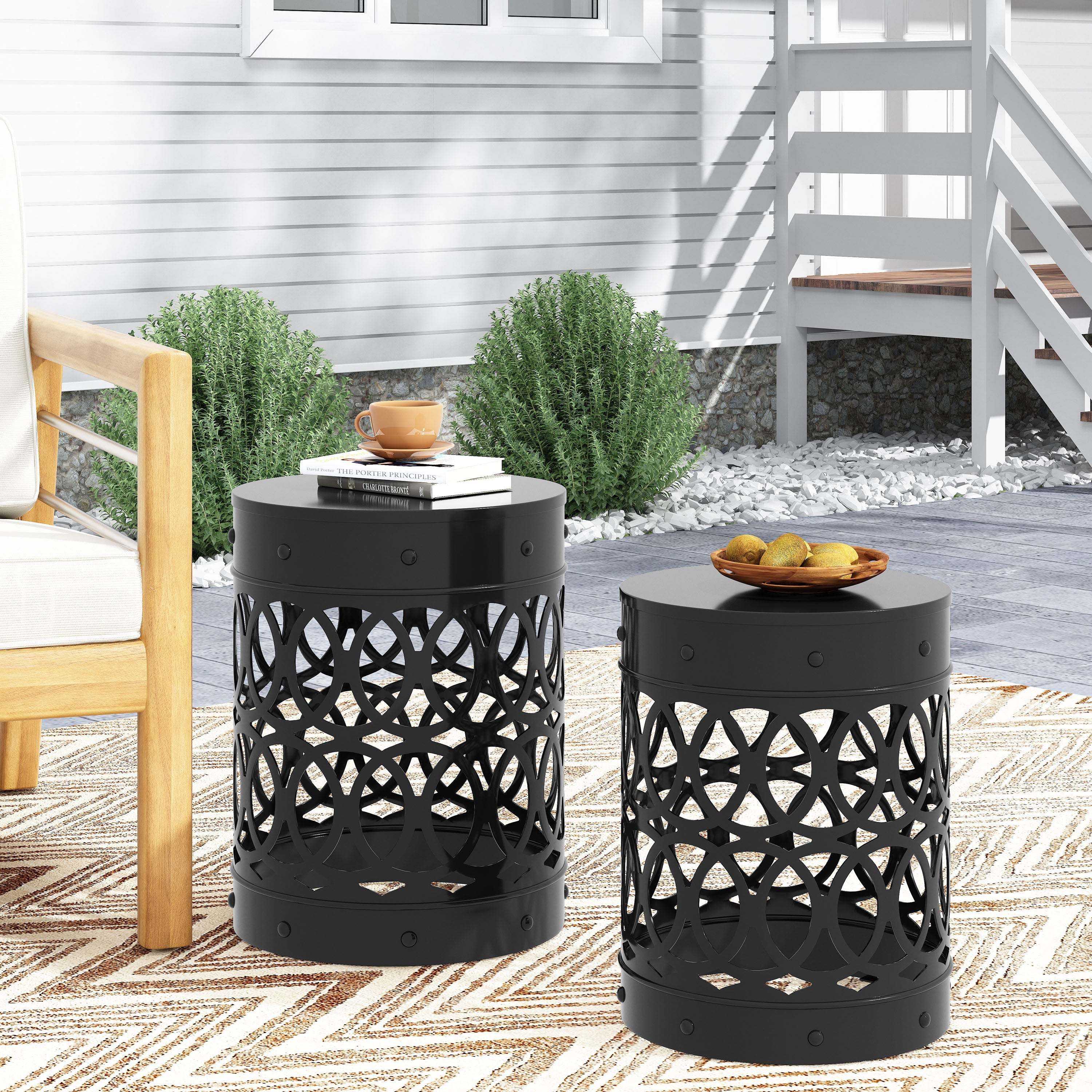 Delight Powder-coated Iron End Table, Set of 2, Black