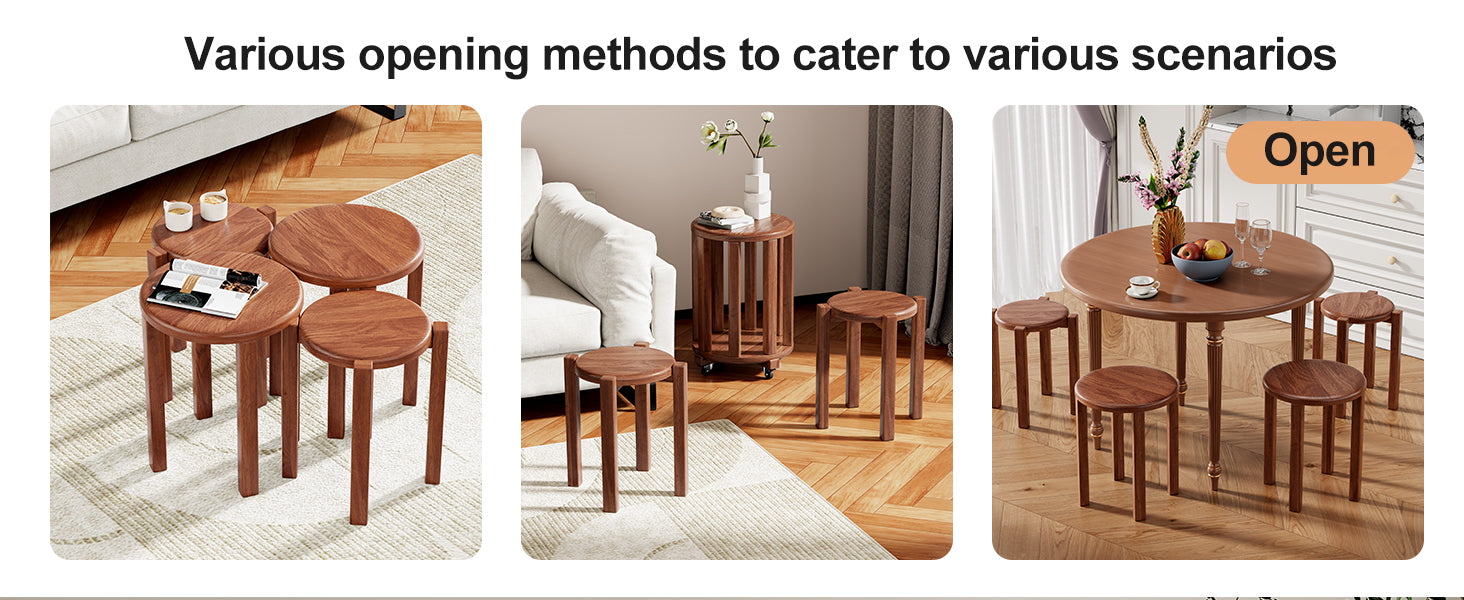 100% solid wood stackable stools set of 4, wooden stools, 18-inch stools, stacking stools, nesting tables, sturdy and durable, no installation required, top stackable round side table