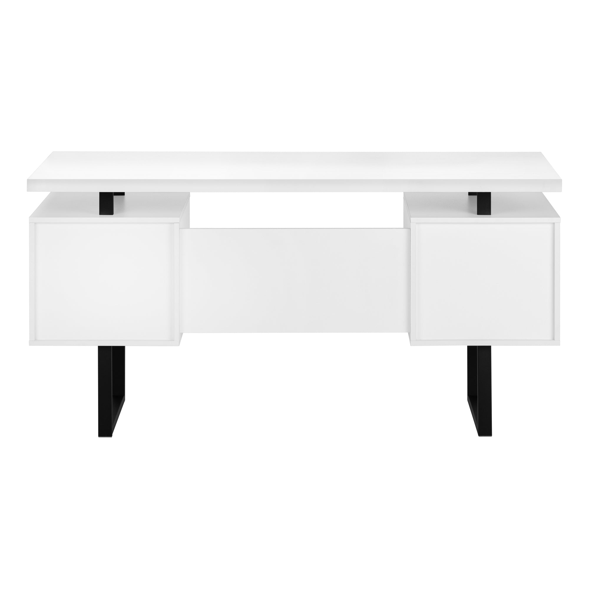 Computer Desk, Home Office, Laptop, Left, Right Set-up, Storage Drawers, 60'l, Work, White Laminate, Black Metal, Contemporary, Modern