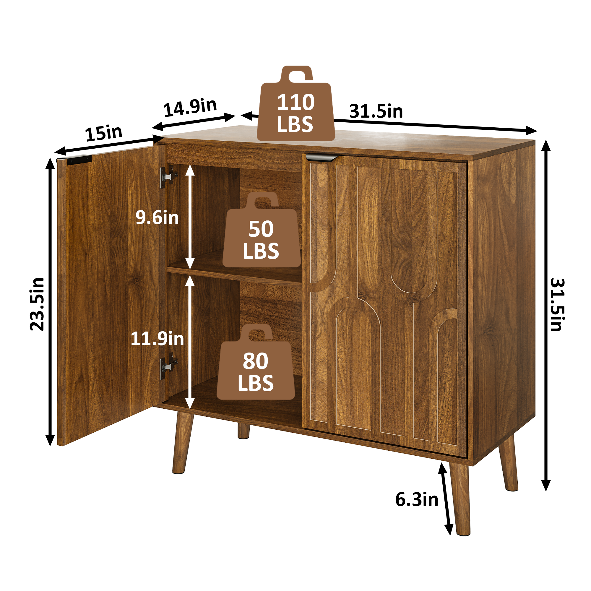 Farmhouse Style Sideboard Buffet Cabinet with Storage, Walnut Wood Coffee Bar Cabinet, 31.5' W