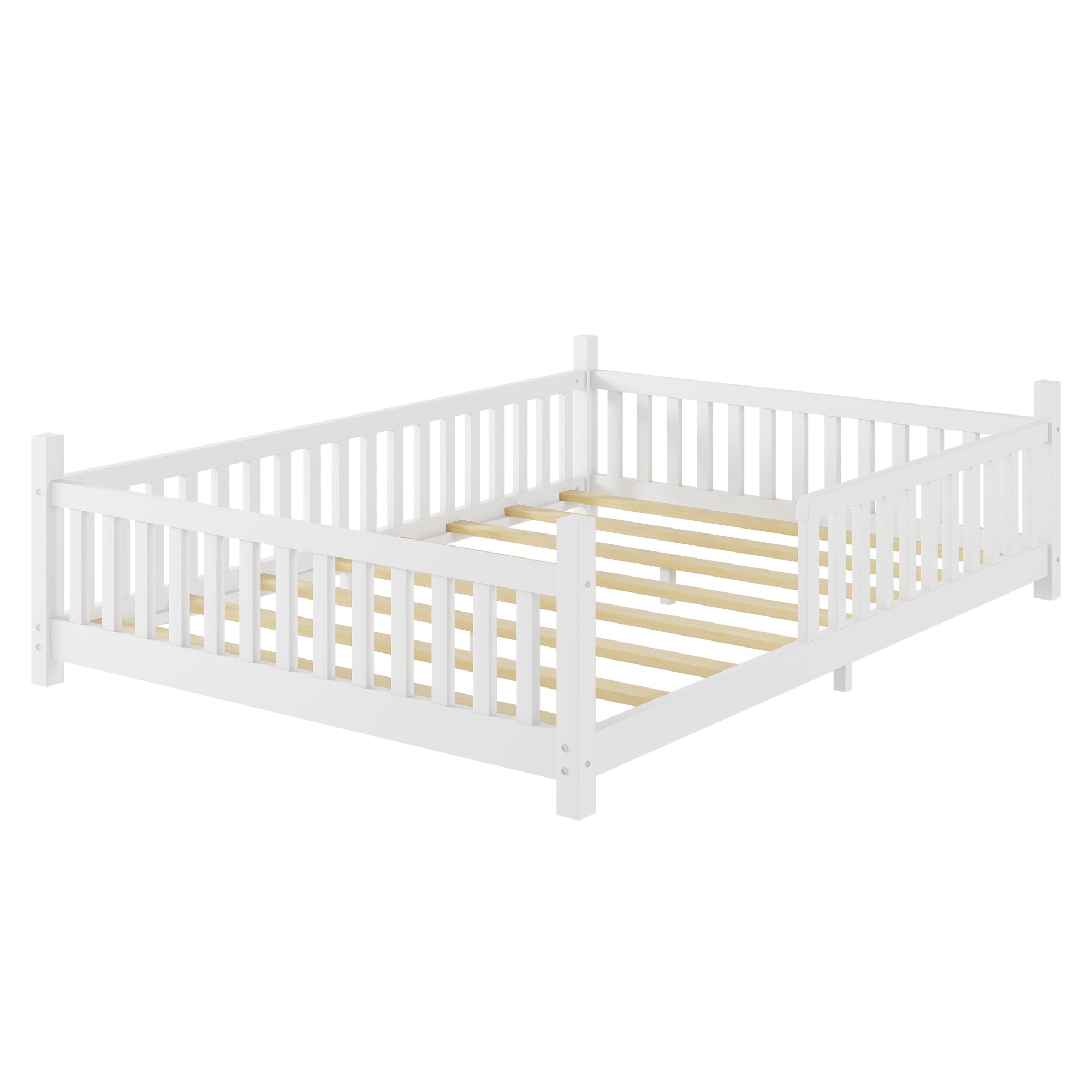 Full House Bed with Light, Low Floor House Bed with Fence and Roof for Kids Boys Girls,White(Expect arrive date 2025/7/20)