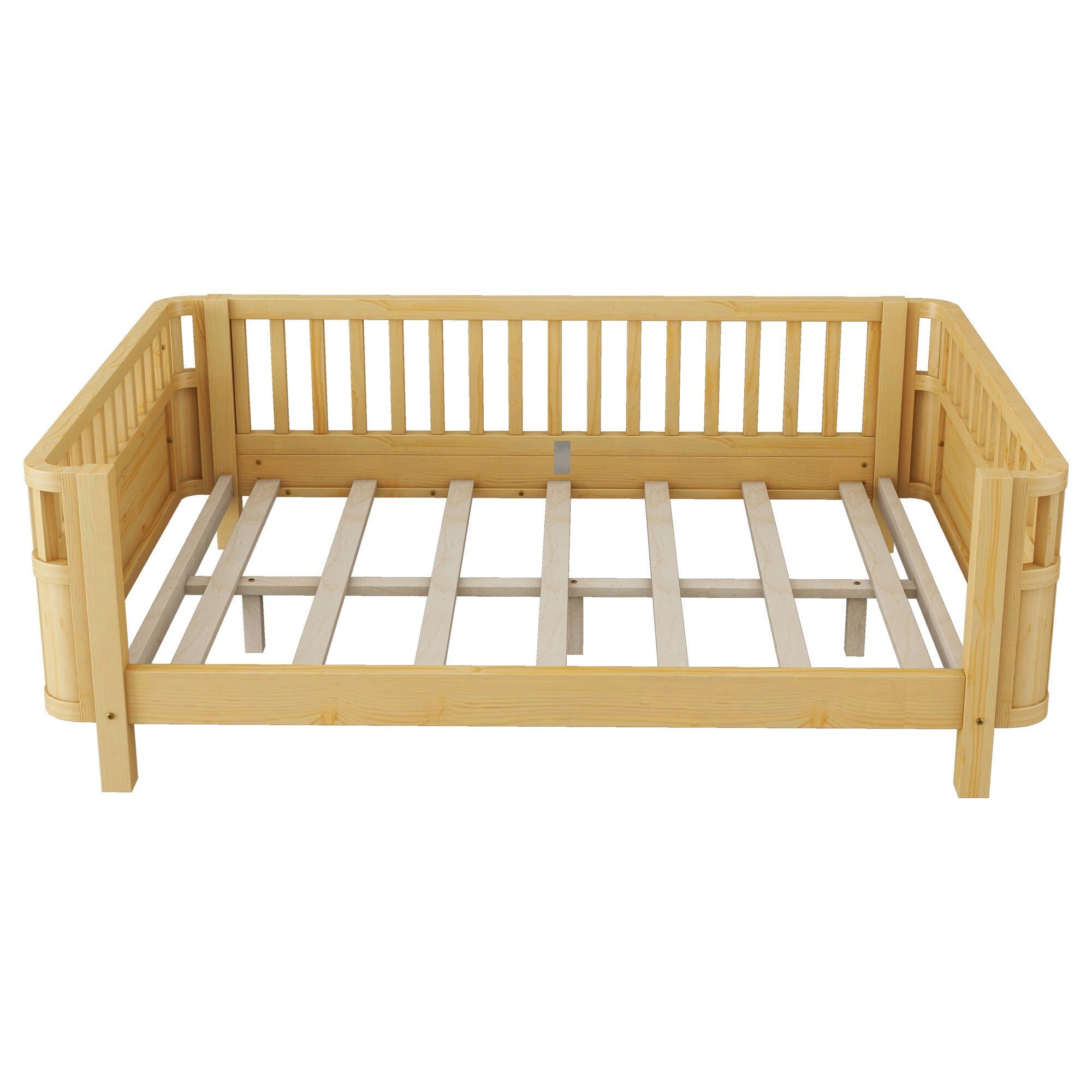 Full Size Wood Platform Bed for Kids, Wood Low Profile Full Bed with Rails for Girls and Boys, Natural (Patented Design, Old SKU W2593P233781)