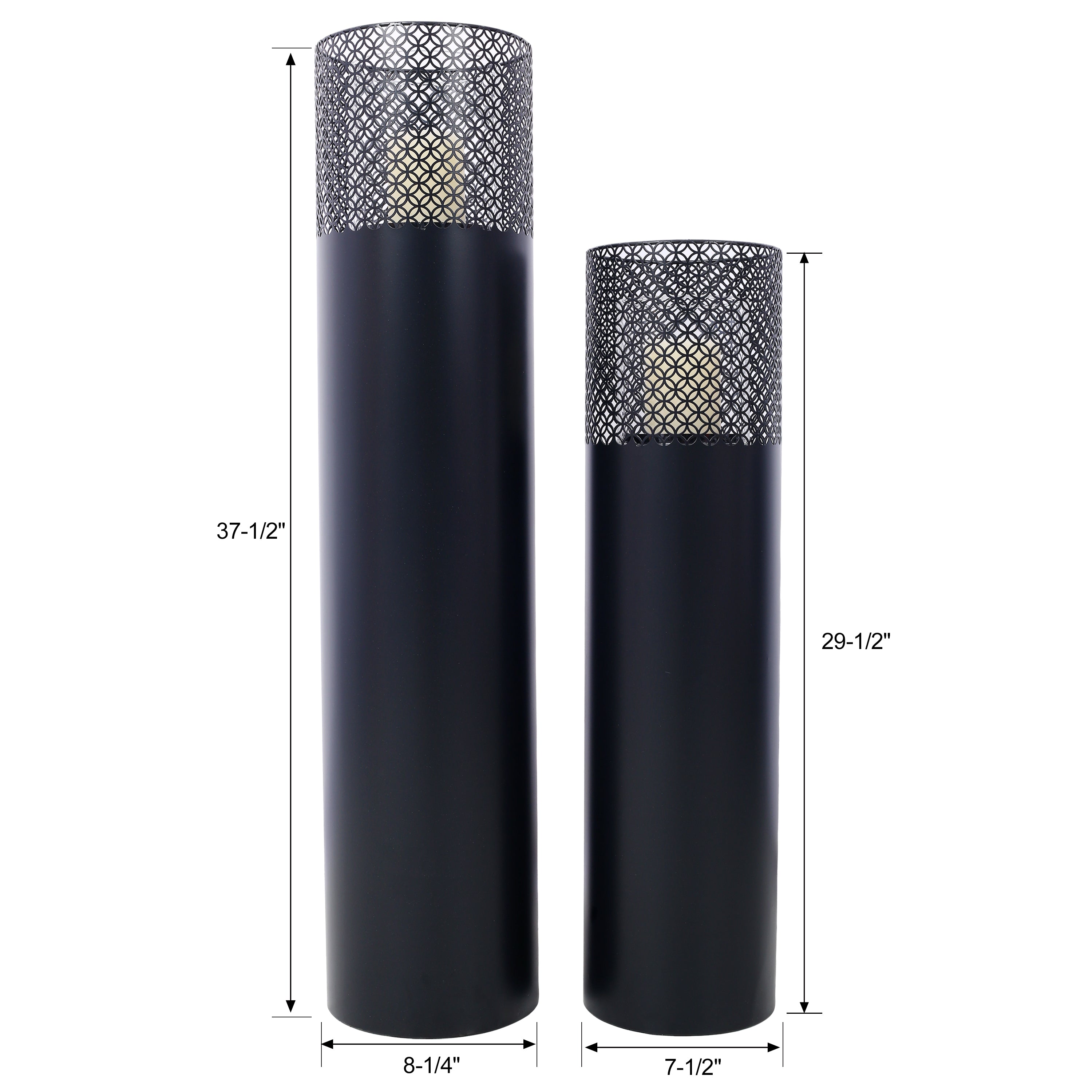 Lantern Column, Set of 2, Decorative Column for Garden in  Industrial Design, Lantern for Outdoor and Indoor, Lantern Including Candles, Oriental, 37 1/2+ 29 1/2 in