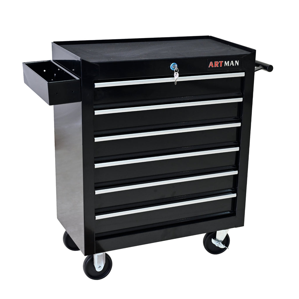 Rolling Tool Chest, 6-Drawer Tool Box with Wheels, Heavy Duty Industrial Service Cart Storage Organizer with Locking System, Rolling Tool Box Organizer Tool Case for Garage, Repair Shop - Black