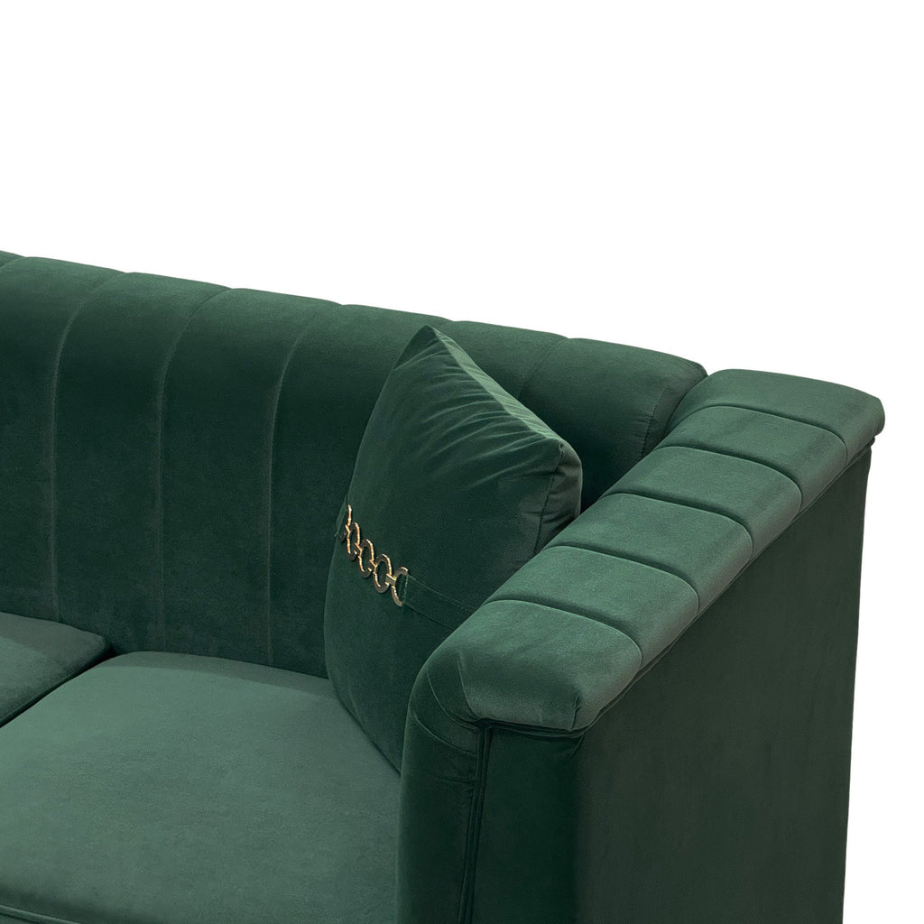 FX-P82-2PC SOFA -GR3  Green Velvet Sofa Set of 2, Two Modern 3-Seater Sofas with Plush Cushions & Gold-Tone Metal Legs  Stylish Living Room Couch Set for Homes, Apartments, and Guest Areas