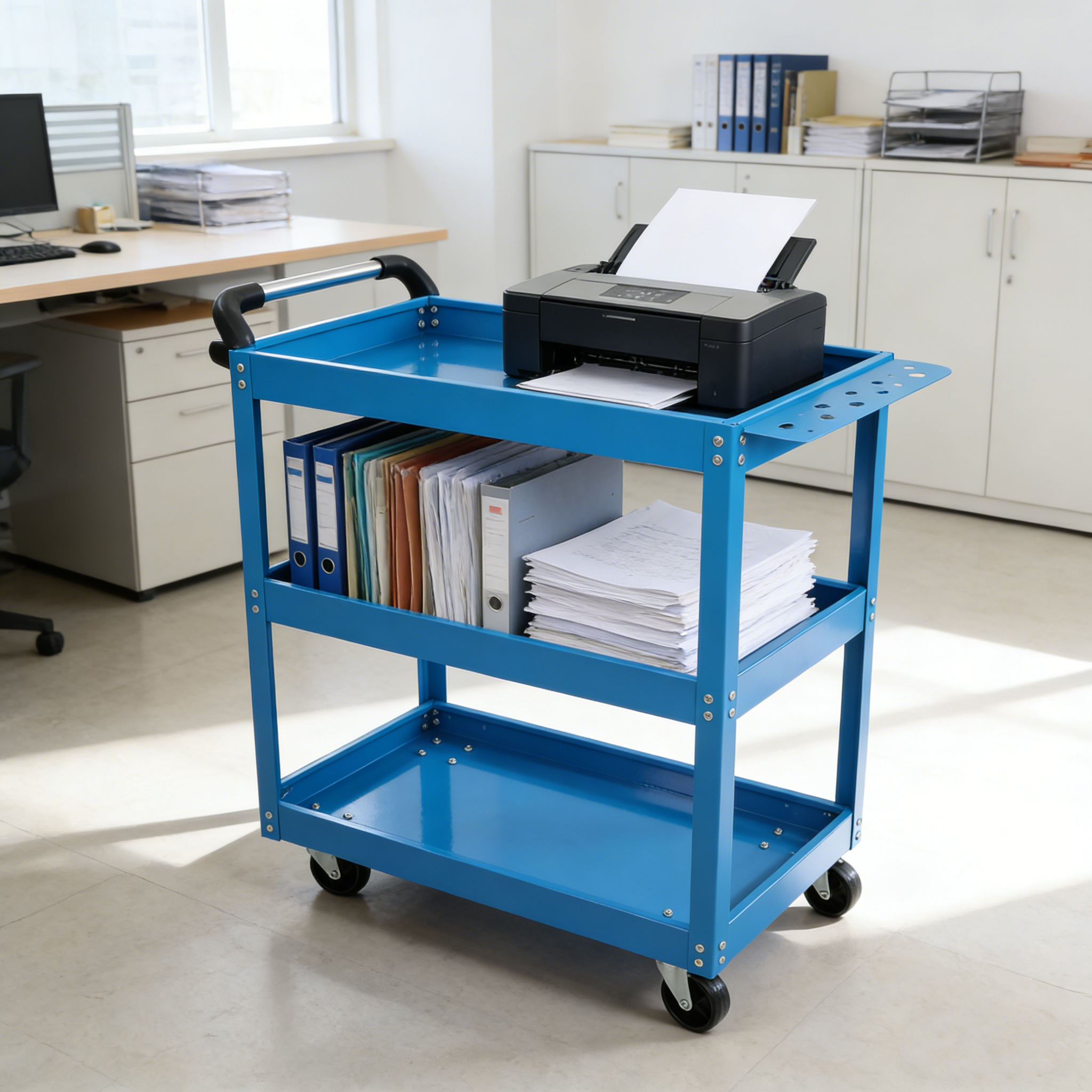 Tool Cart on Wheels, 3 Tier Rolling Mechanic Tool Cart, Heavy Duty Steel Utility Cart w/Lockable Wheels, 450 LBS Capacity Industrial Service Cart for Garage, Warehouse, Workshop (blue)