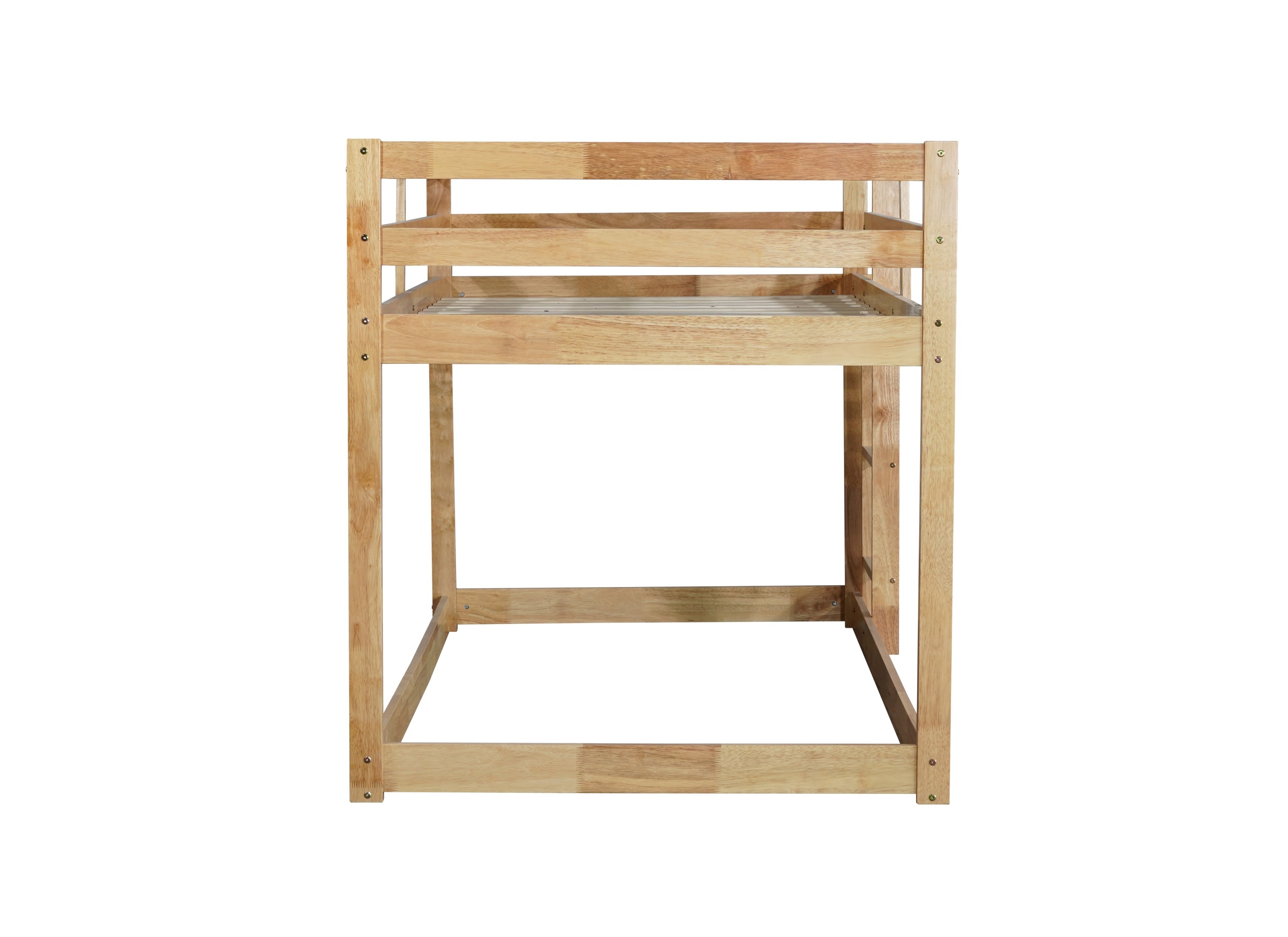 Solid Wooden, Solid Rubber Wooden Twin over Twin Floor Bunk Bed with Ladder, with Bed Platform of Strengthened Slats  , Natural