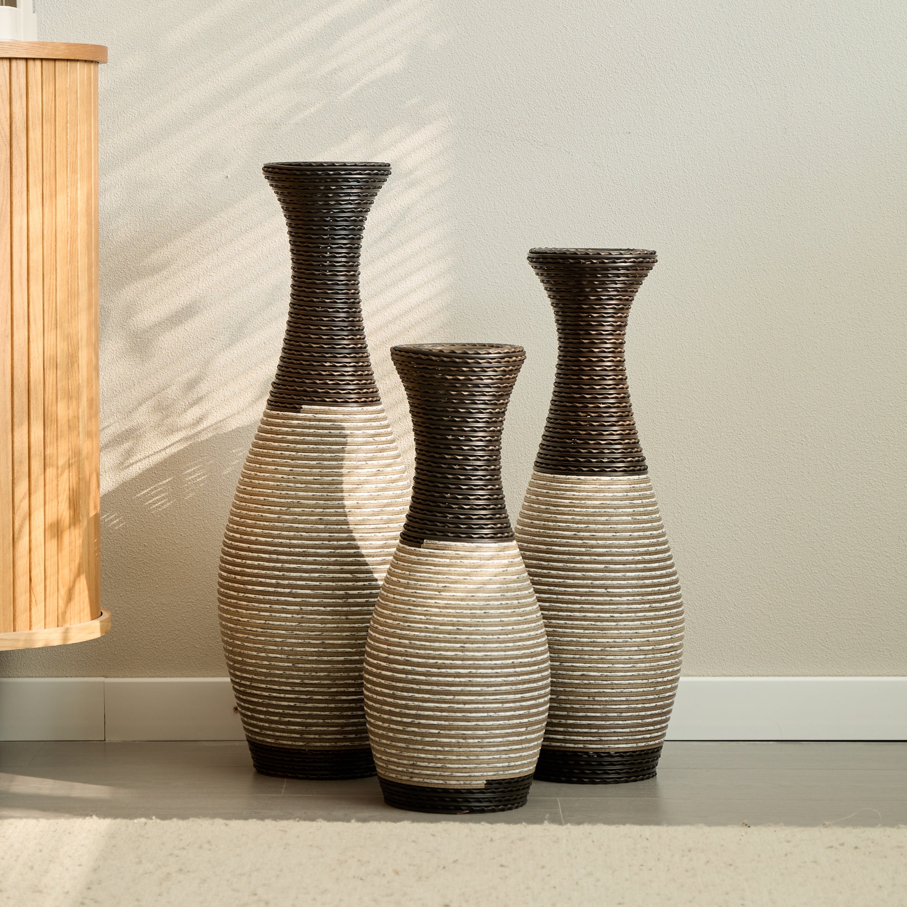 Desktop Vase, Brown Decorative Floor Vase, Classic and Neat Floor Vase, High Independent Flower Stand, Artificial Vine Vase, PVC Floor Vase, Home Decoration Flower Stand Set of 3 pieces