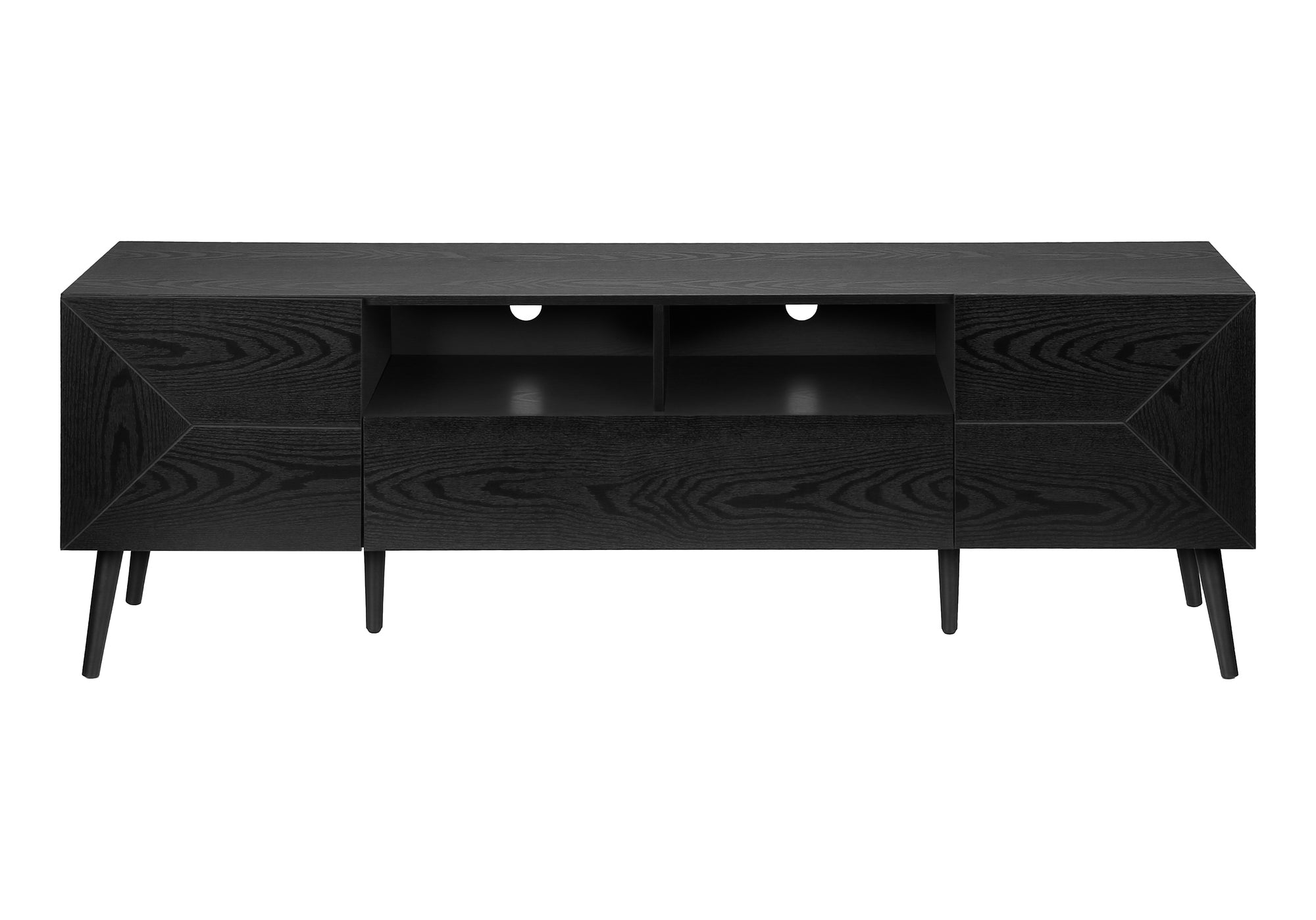 Tv Stand, 72 Inch, Console, Media Entertainment Center, Storage Drawer, Black Laminate, Mid Century, Modern