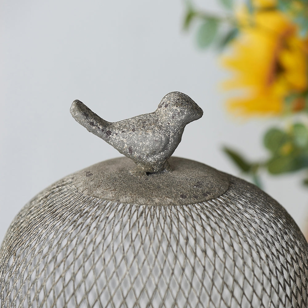 Set of 2 Ophira Sparrow Antique Gray Mesh Candle Holders, L: D8.5x13'  S: D7x10'