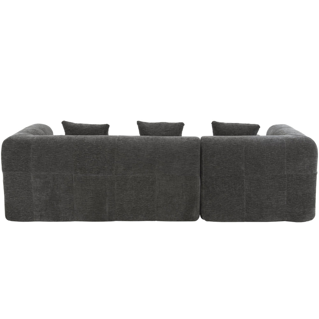 Modern Grey Modular Sectional Sofa with Deep Seating and Side Pockets in Chenille Fabric