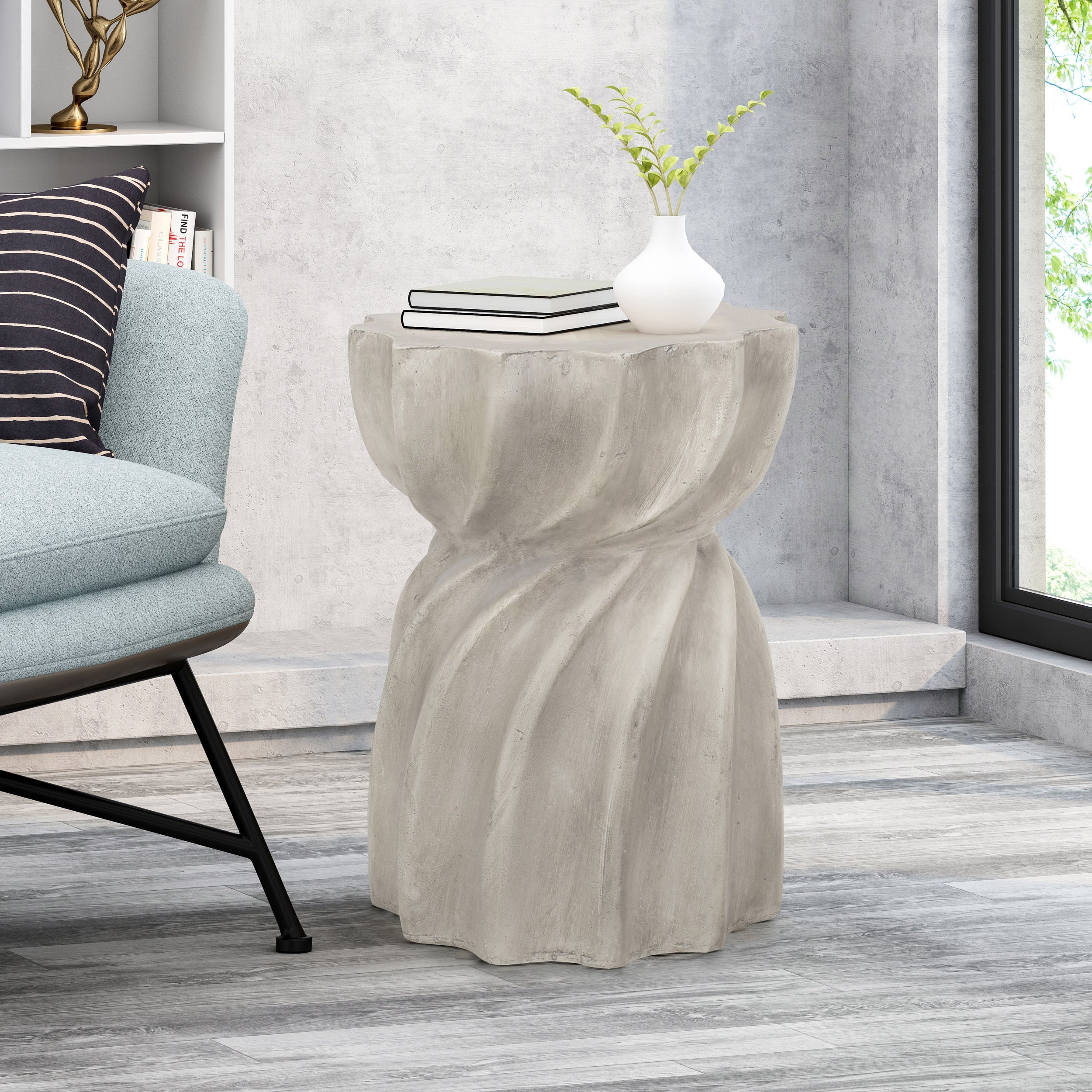 Modern CANIS Side Table Outdoor Use Grey Magnesium Oxide 14 x 14 x 18.5 inches