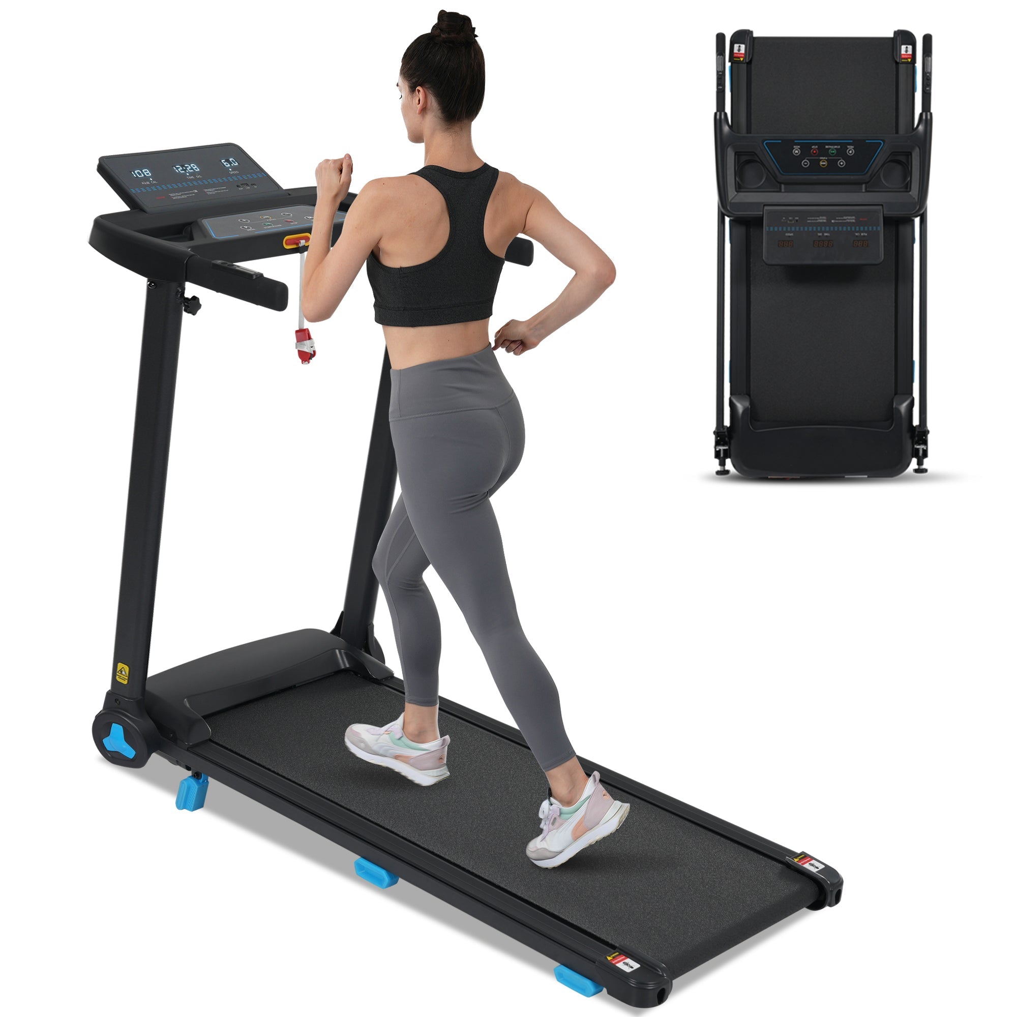 Folding Treadmills for Home Small, 3.0HP Portable Treadmill with 8% Incline,10MPH Walking Pad with Incline, 300 LBS Walking Pad Treadmills with Bluetooth, Heart Rate Sensors,Charge Station