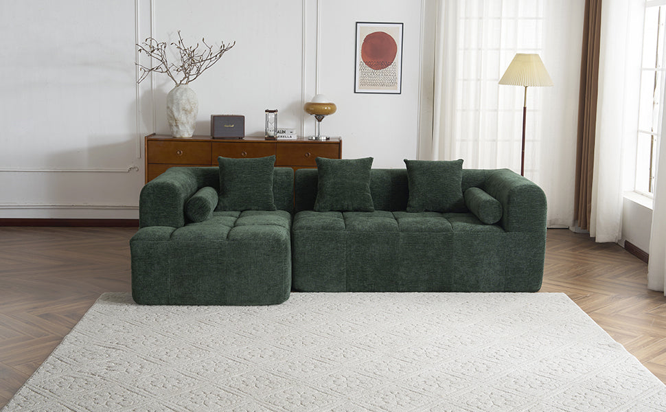 Modern Modular Sectional Sofa with Deep Seating, Green Chenille Fabric, 101.2'