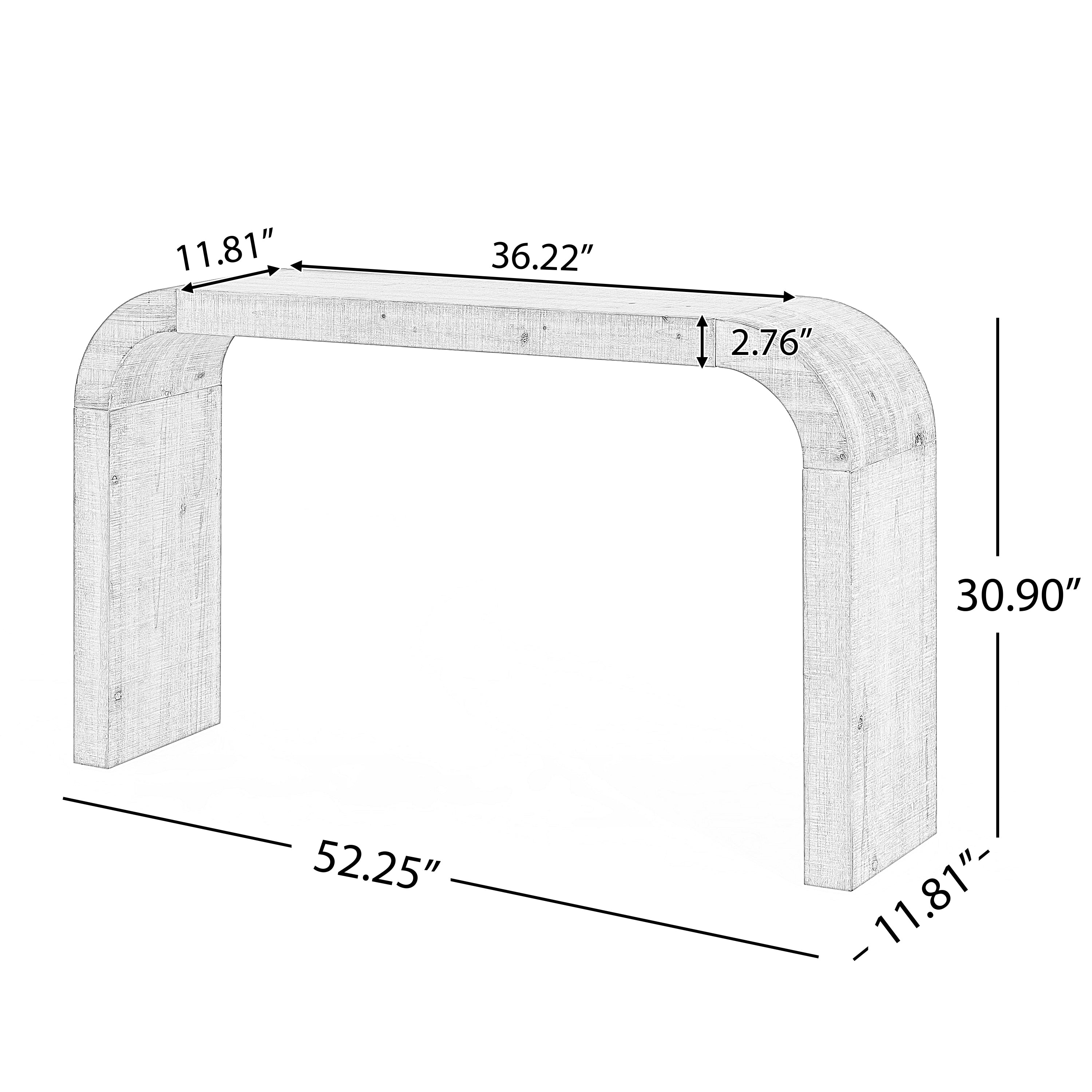 Mirod 52' Wood Console Table with Curved Edge, Natural Texture, Perfect for Entryways and Living Rooms
