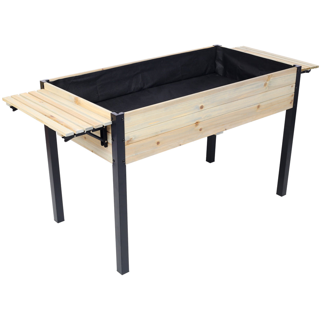 Raised Garden Bed with Metal Legs and Folding Storage Shelf for Outdoor Patio, Deck, Balcony