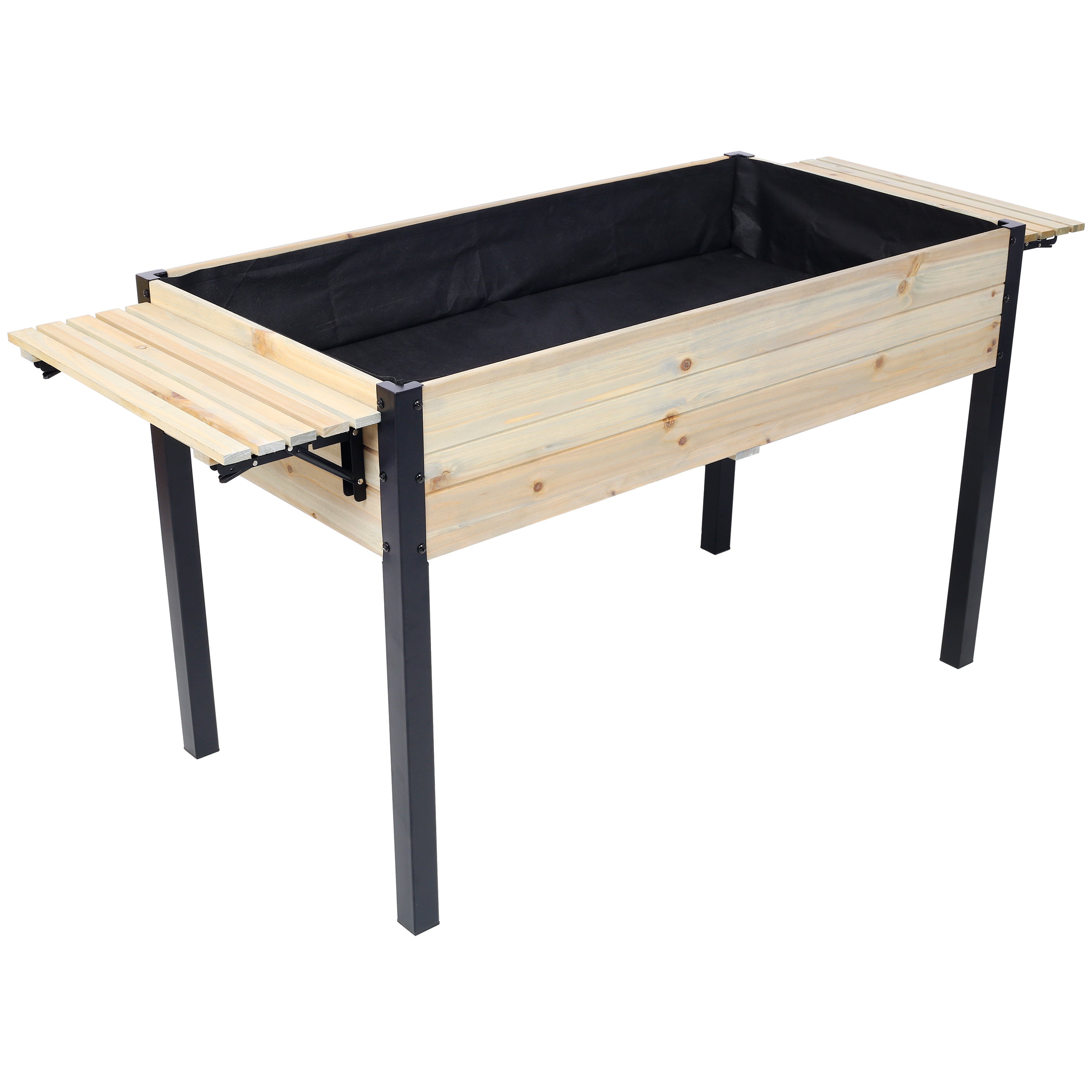 Raised Garden Bed with Metal Legs and Folding Storage Shelf for Outdoor Patio, Deck, Balcony