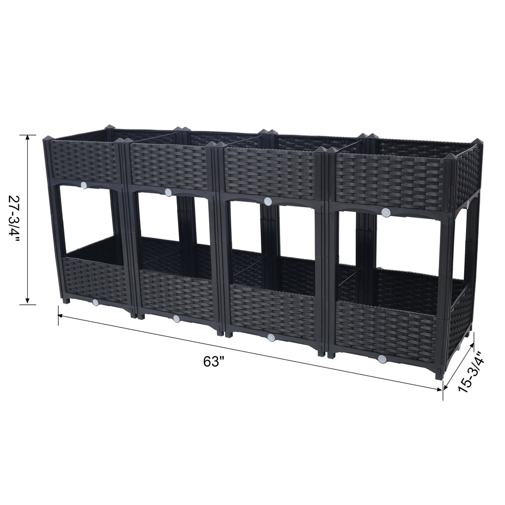 Planter Raised Beds - Elevated Planter Garden Box with Drainage Plug Raised Garden Beds for Vegetable/Flower/Herb Outdoor Standing Planter Beds Gardening Kit,Black,63'x15.7'x27.7'