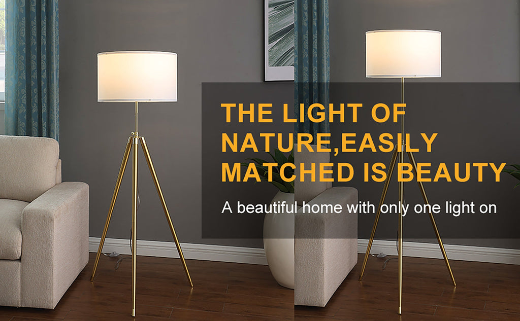 64' - 47'H Adjustable Height Brass/Shiny Gold Modern Tripod Floor Lamp for Living Room, Standing Lamp for Bedroom