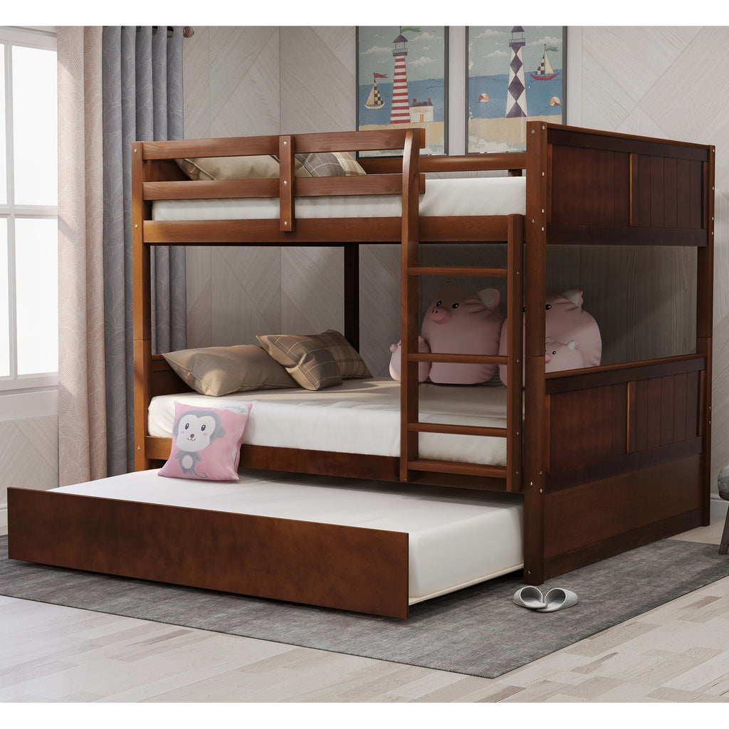 Hearth & Haven Full over Full Bunk Bed with Twin Size Trundle, Walnut