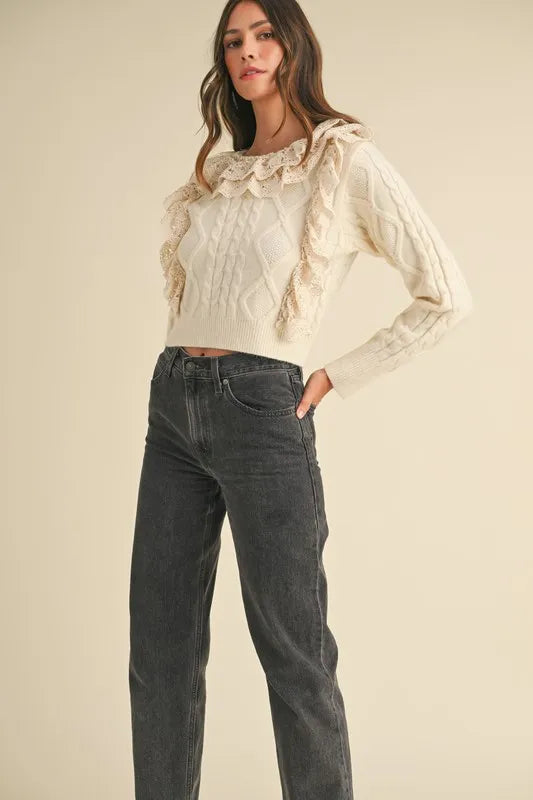 MABLE Ruffled Lace Crochet Sweater