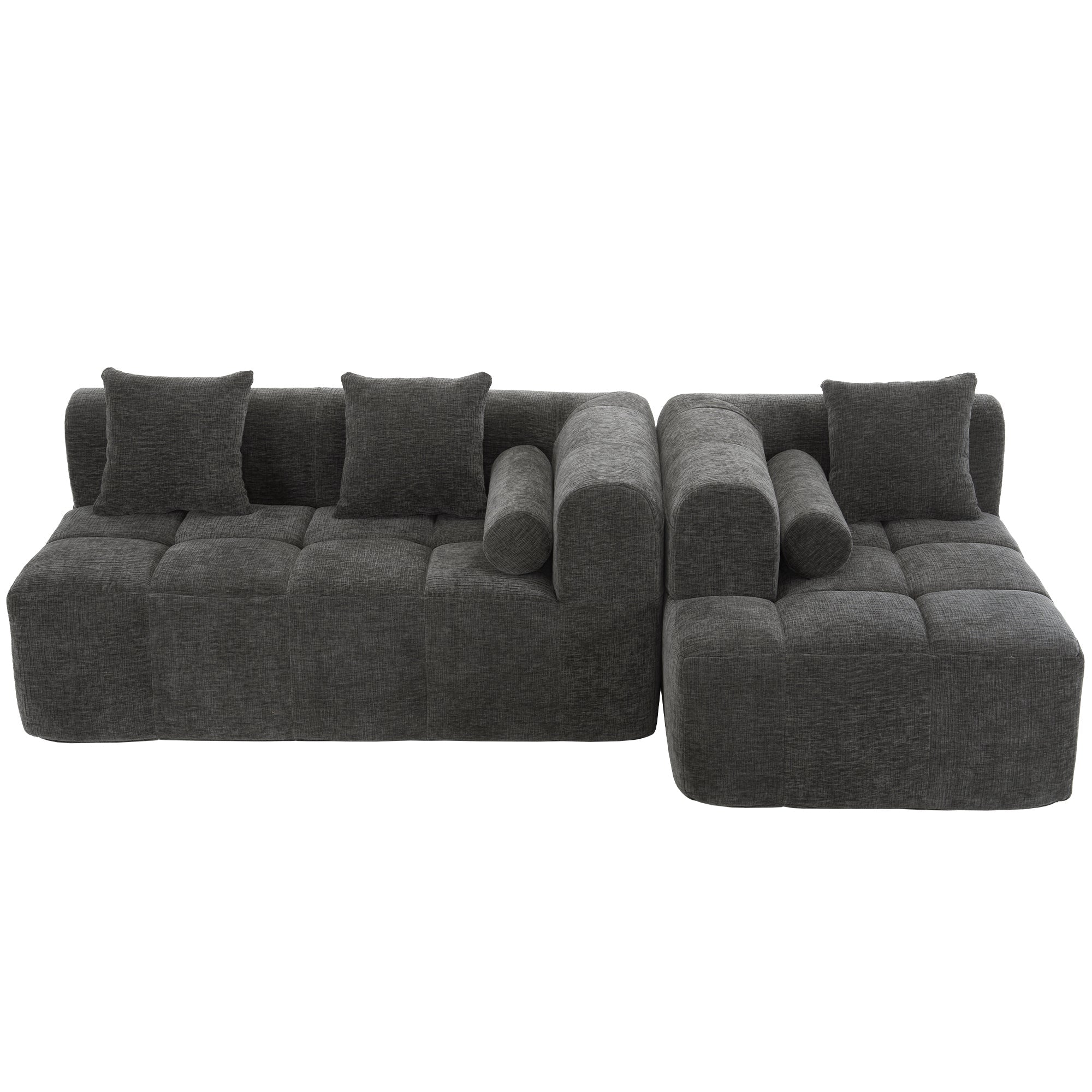Modern Grey Modular Sectional Sofa with Deep Seating and Side Pockets in Chenille Fabric