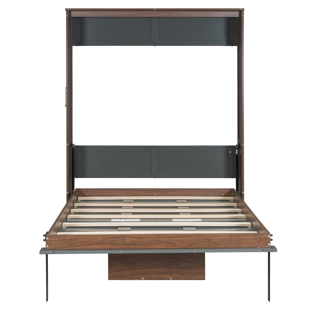 Full Size Murphy Bed with Foldable Desk – Space Saving Wall Bed - Walnut & Gray