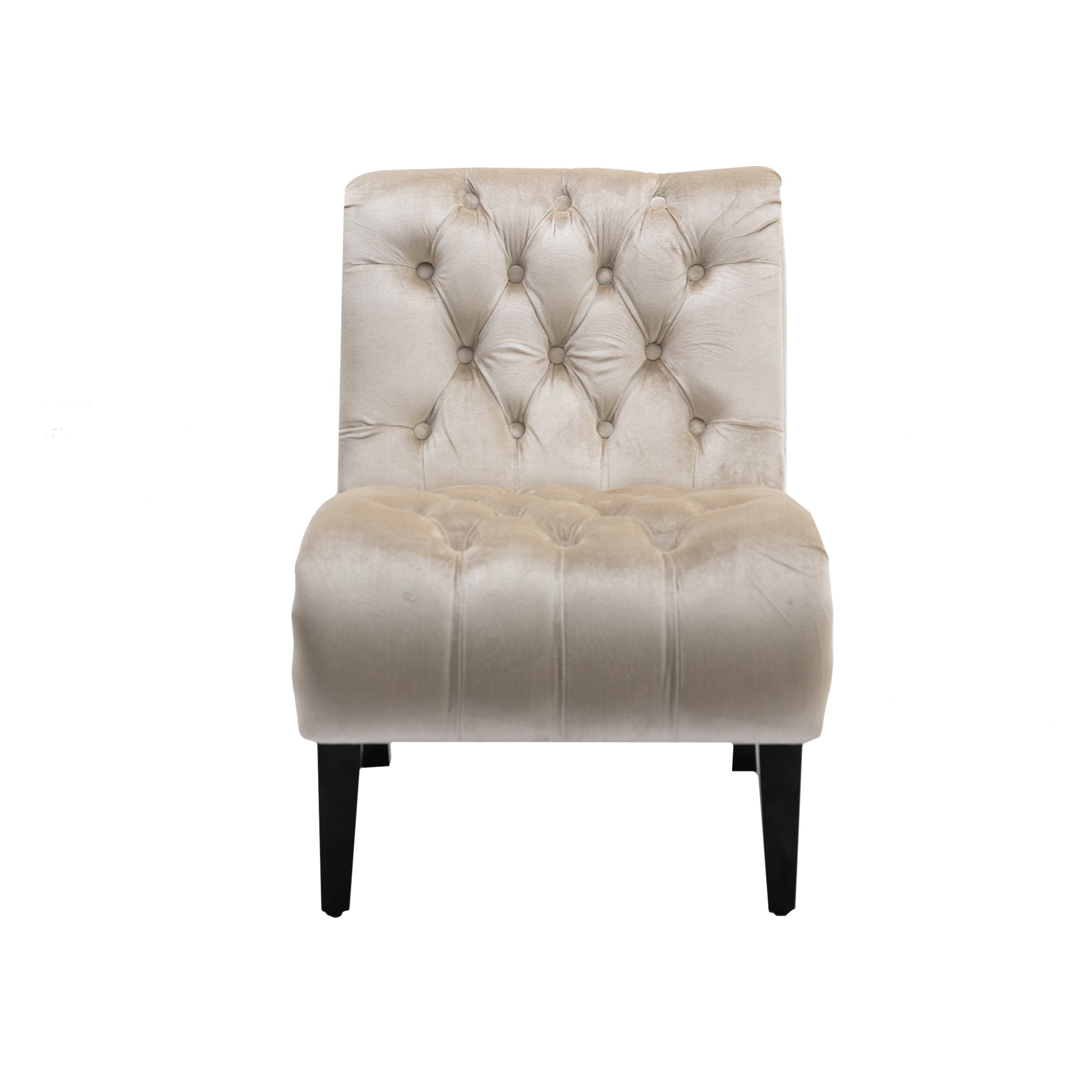 COOLMORE Modern Velvet Armless Accent Living Room Chair / Leisure Chair,Upholstered Fabric Button Comfortable Chair with Wooden Legs for Bedroom, Living Room, Office (Beige Velvet)