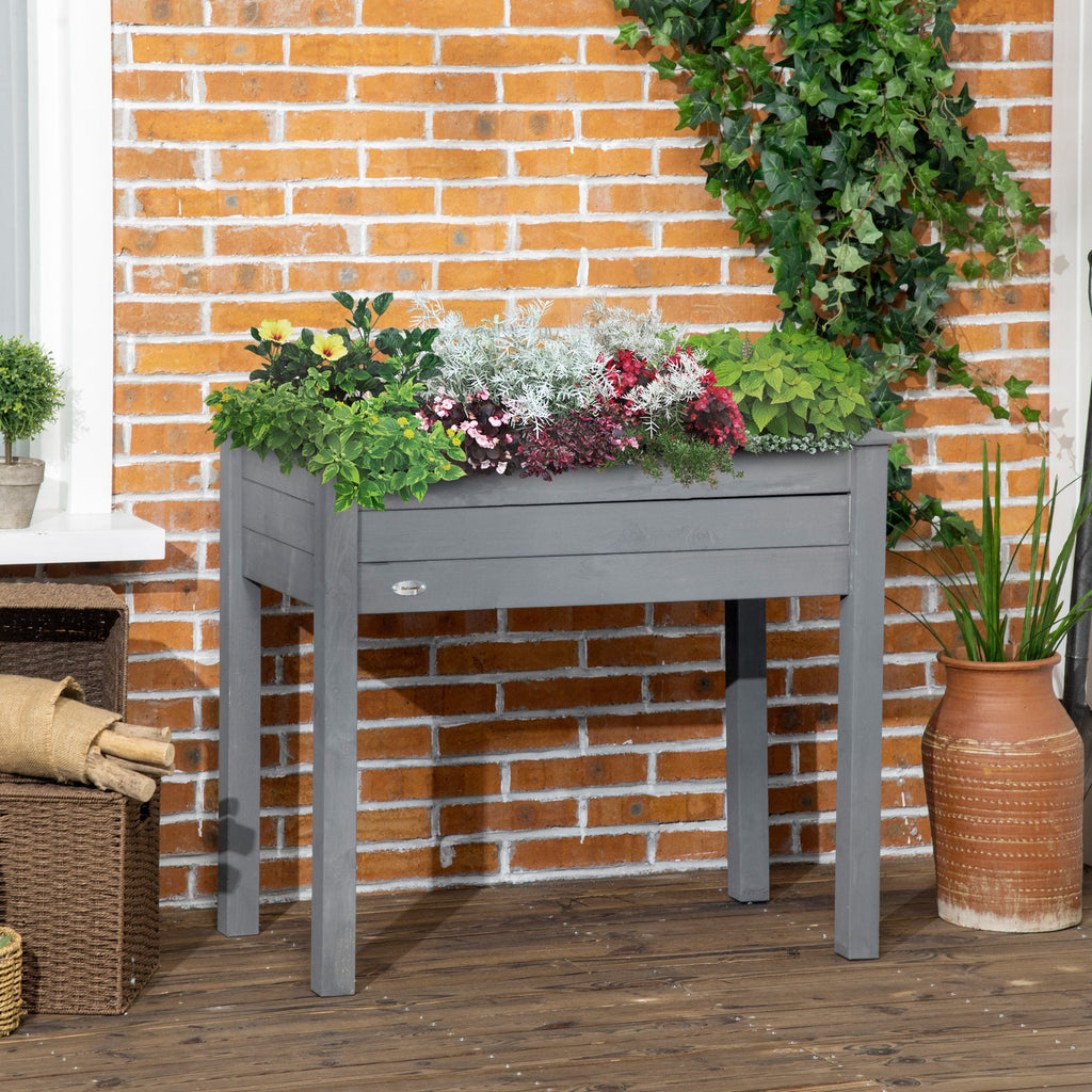 Outsunny Raised Garden Bed with Legs, 34' x 18' x 30', Elevated Wooden Planter Box, Self-Draining with Bed Liner for Vegetables, Herbs, and Flowers Backyard, Patio, Balcony Use, Dark Gray