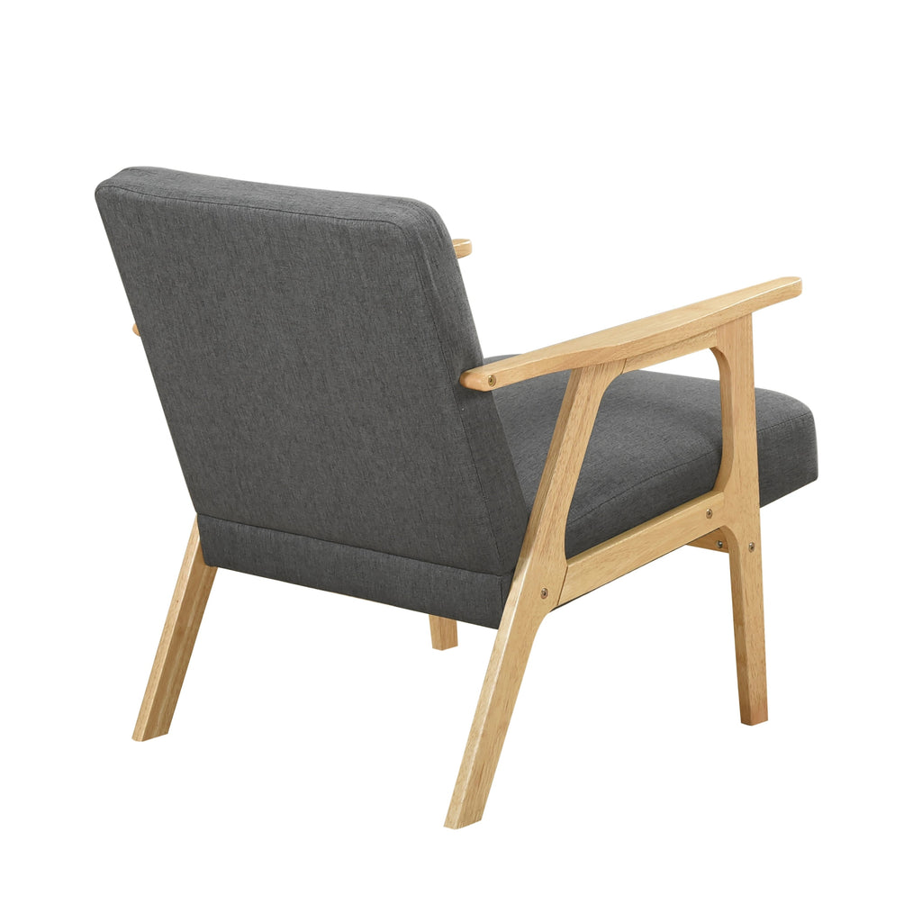 Modern Home Furniture Dark Gray Fabric Upholstery 1pc Accent Chair Solid Rubberwood Natural Finish Contemporary Cushion Seat