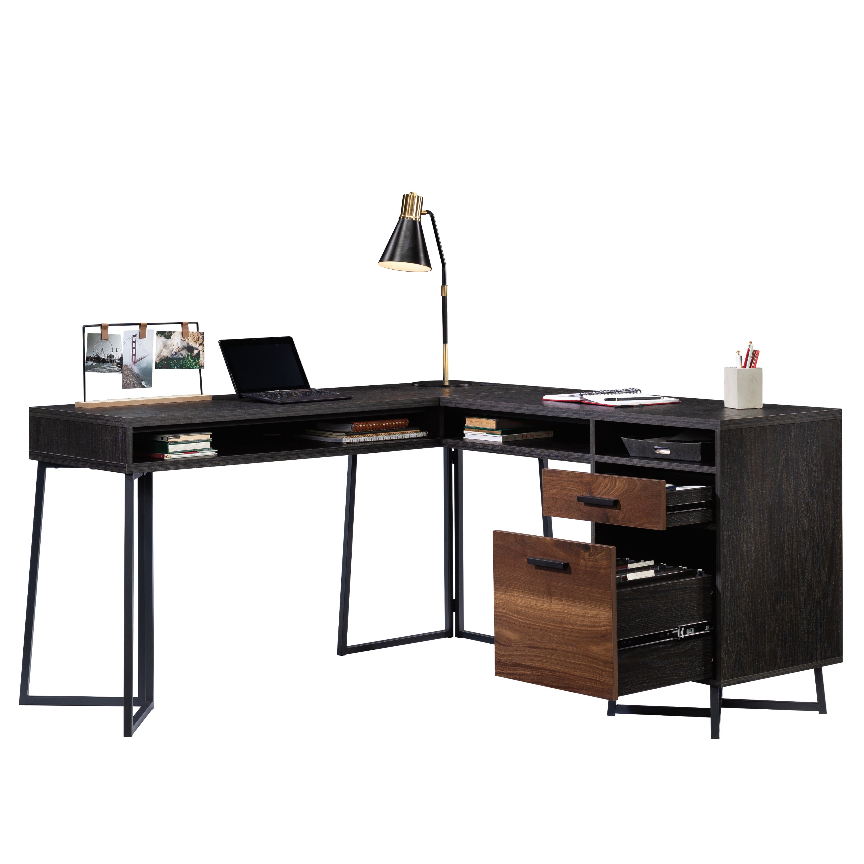 L-Shaped Desk, Dark Walnut finish