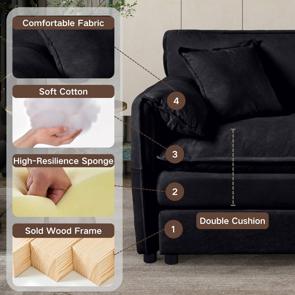 Modular Sectional Sofa, Oversized Deep Seat U Shaped Couch Set for Living Room, 4-Seater Comfy Cloud Couches with Two Movable Ottomans, DIY Combination, Chenille,Black