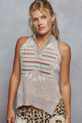 POL Striped Collar Sweater Vest with Star Patch