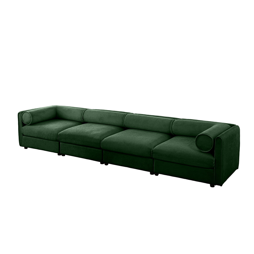 Modular Sectional Sofa with Storage, Cylindrical Backrest and Armrests Deep Comfortable Seating,Durable and Supportive for Living Room,4 Seat Sofa,Green