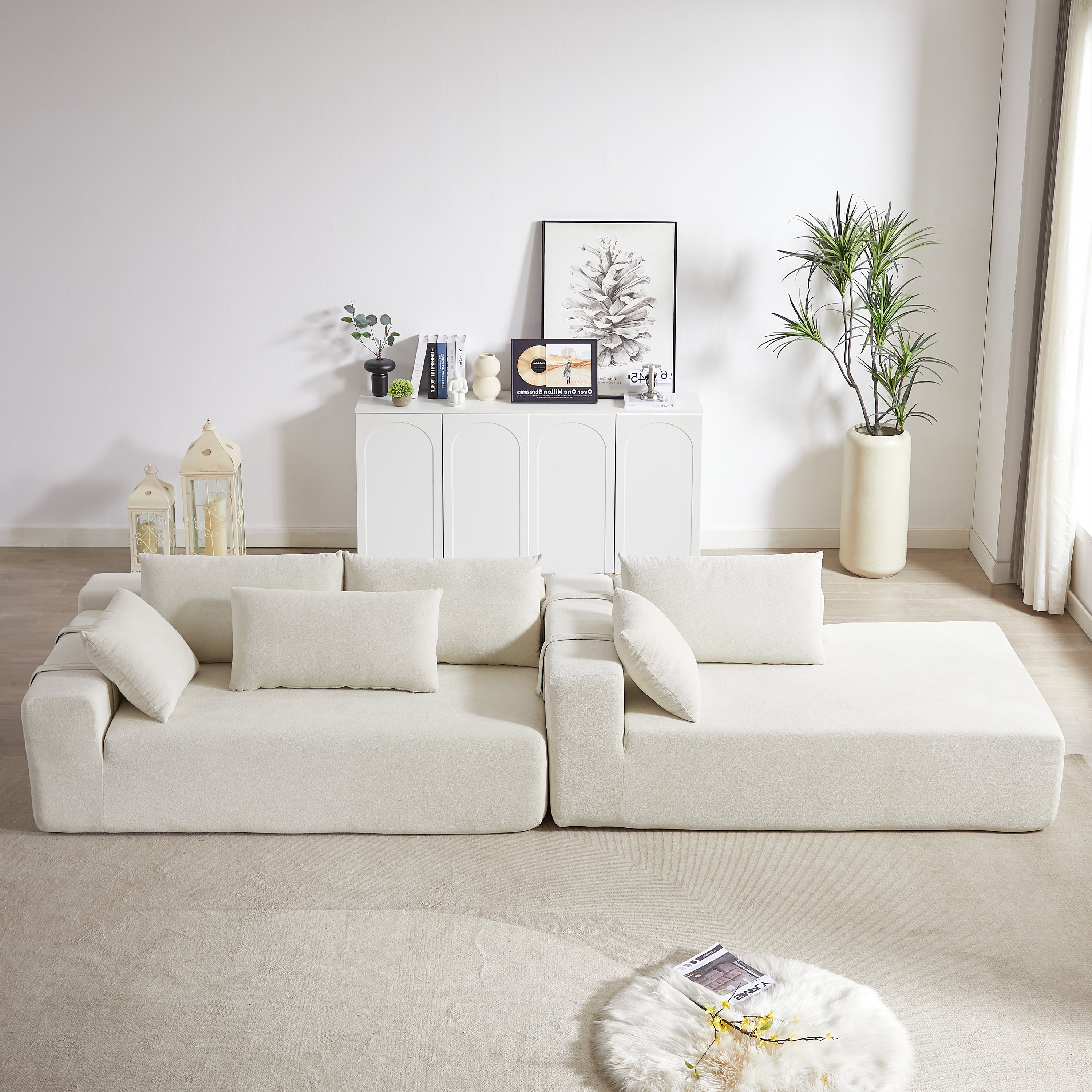 Modern Chenille Upholstered Sectional Sofa Couch Set,Modular 108' L Shaped Sectional Living Room Sofa Set With 6 Pillows,Free Combination Sofa Couch for Living Room,Bedroom(Right Chaise)