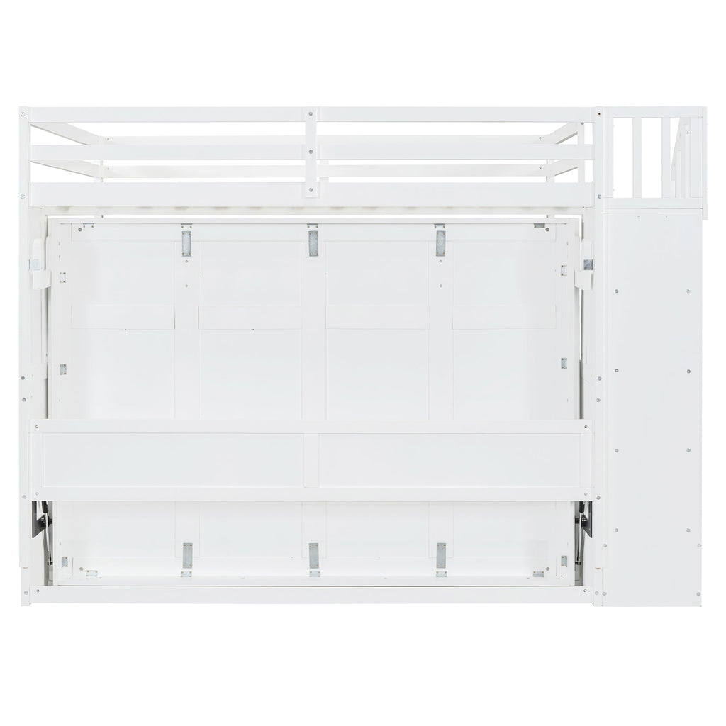Full Over Full Size Murphy Bed with Hydraulic Lift & Desk Design, White