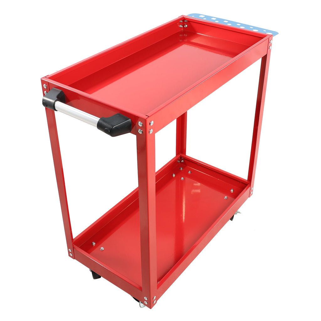 Tool Cart on Wheels,  Heavy Duty Steel Utility Cart w/Lockable Wheels, 400 LBS Capacity Industrial Service Cart for Garage, Warehouse, Workshop (Two-layer Bright Red)