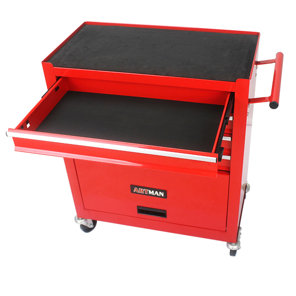 4 DRAWERS MULTIFUNCTIONAL RED TOOL CART WITH WHEELS